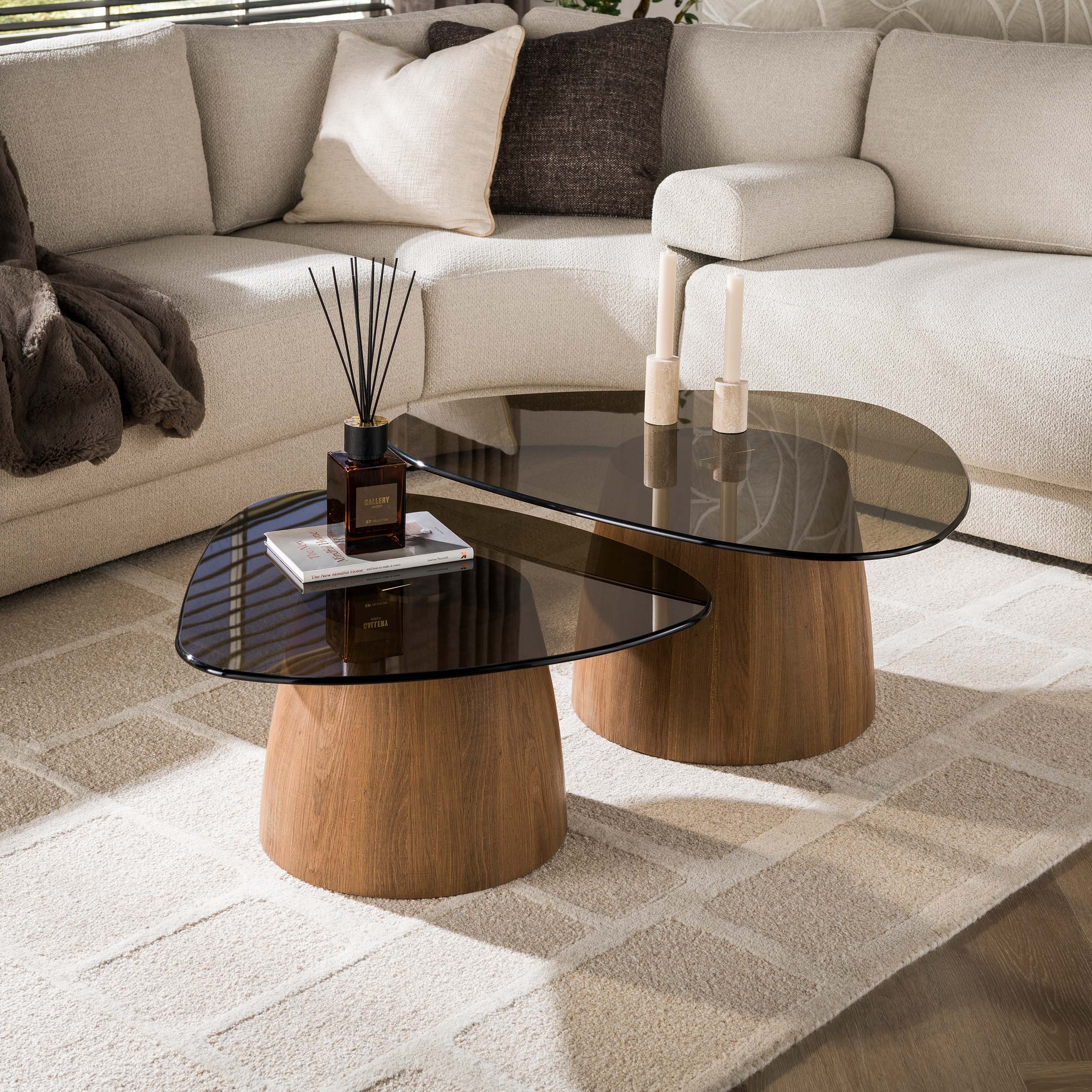 Tinto Coffee Table triangular set of 2 / Bronze glass (Brons glas) - Zijlstra