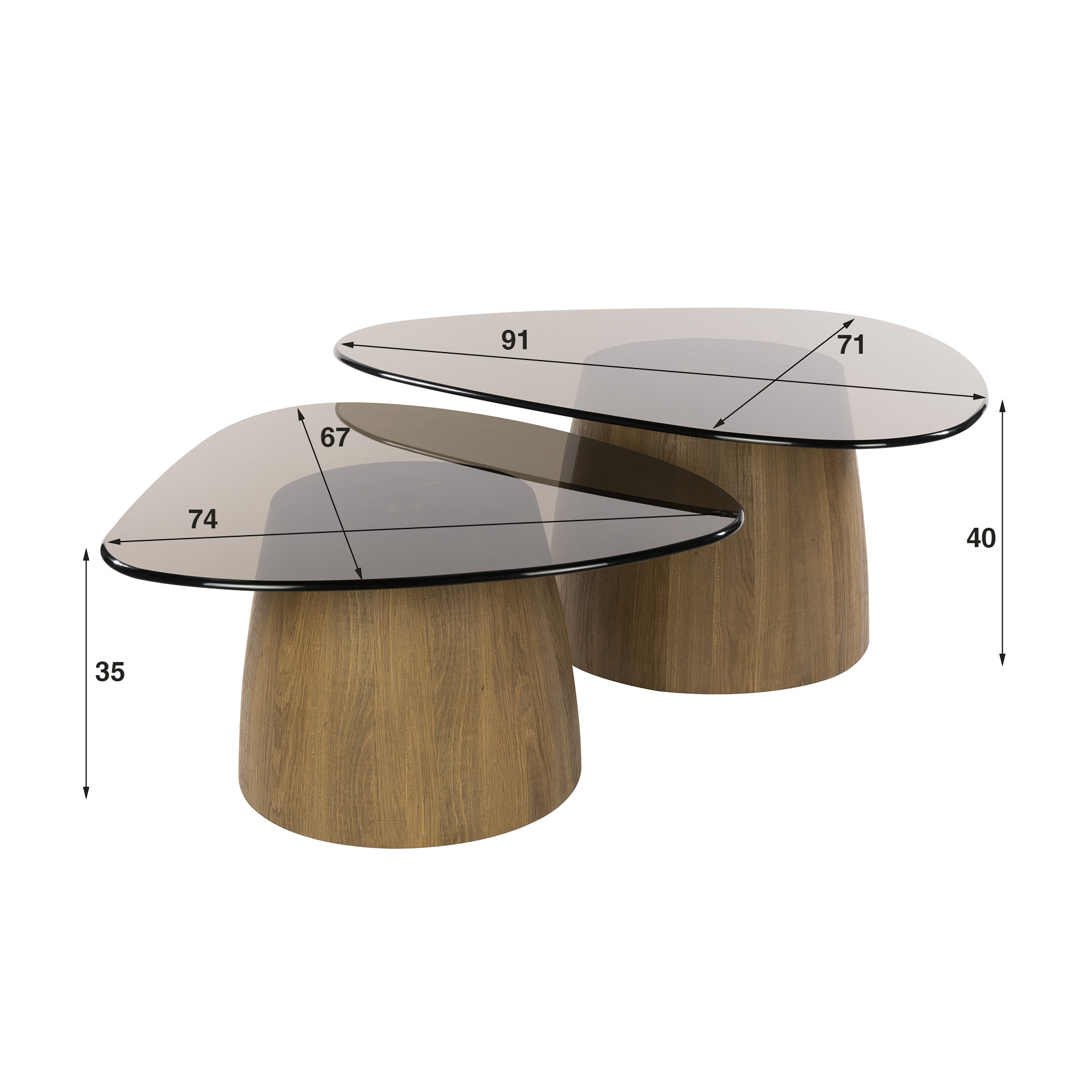Couchtisch-Set Tinto dreieckig (2-teilig) in Bronzeglas (Brons Glas) - Emmo Design