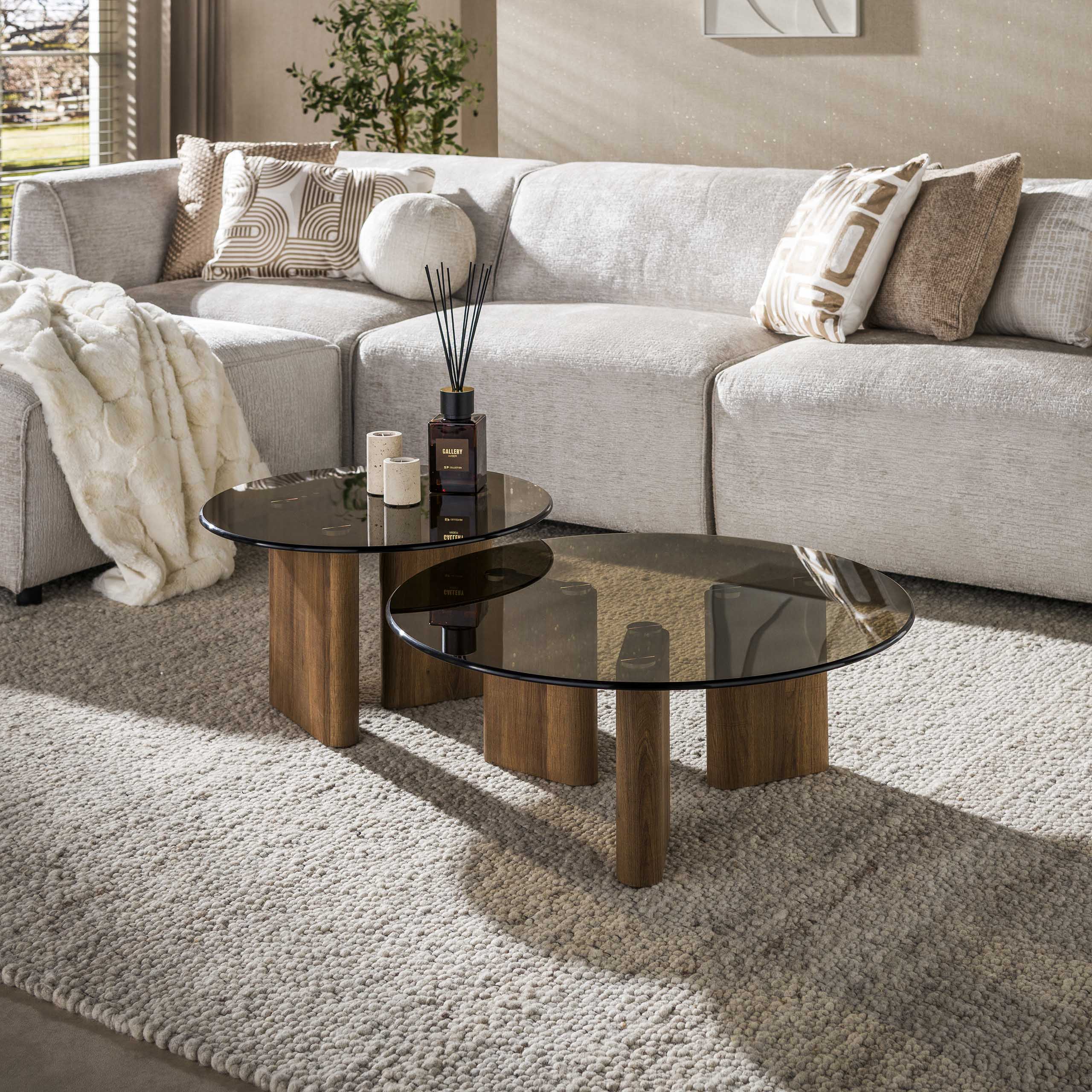 Tinto Coffee Table round set of 2 / Bronze glass (Brons glas) - Zijlstra