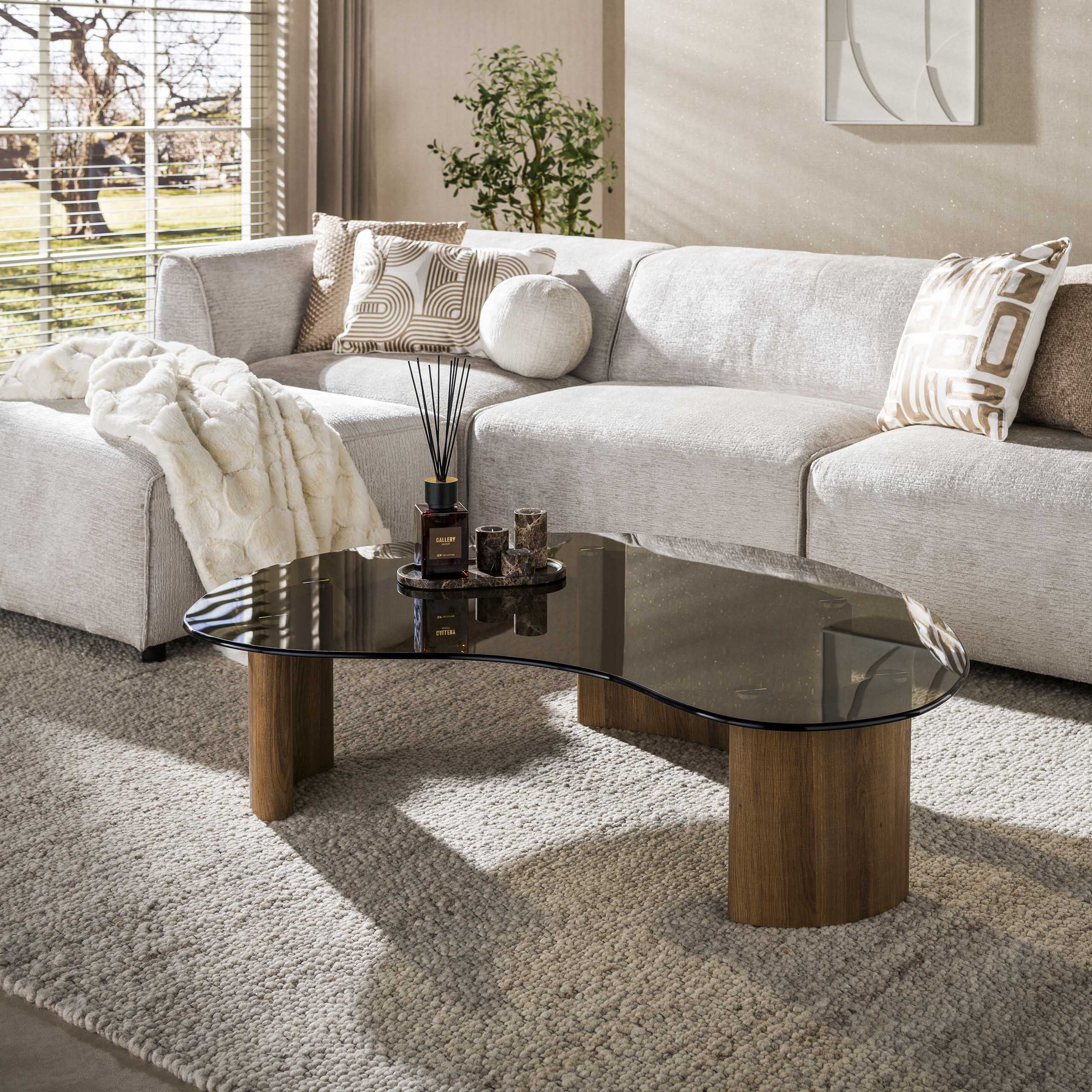 Mesa de centro Tinto orgánica 130cm en cristal bronce (Brons glas) - Emmo Design