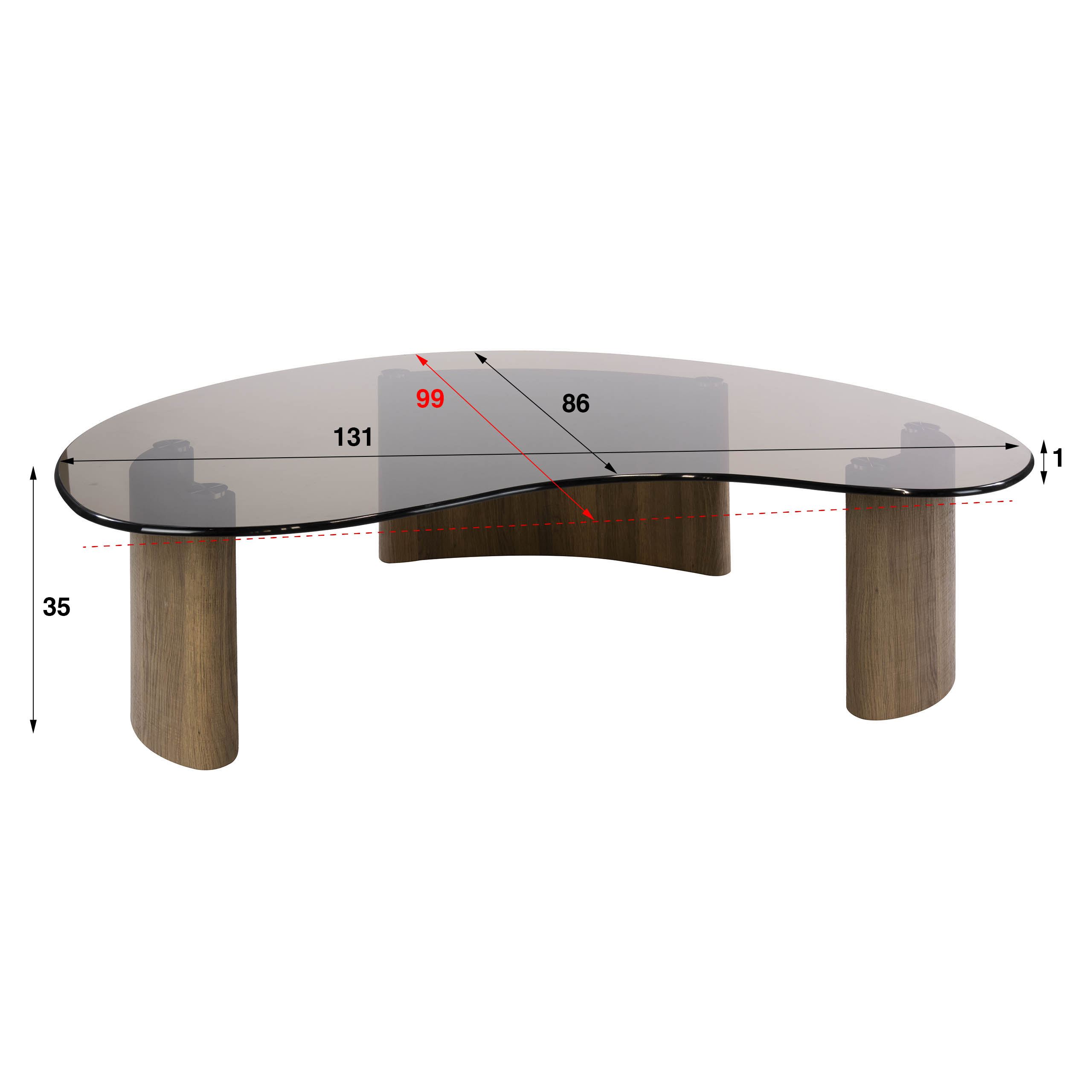 Salontafel Tinto organisch 130cm / Brons glas - Zijlstra