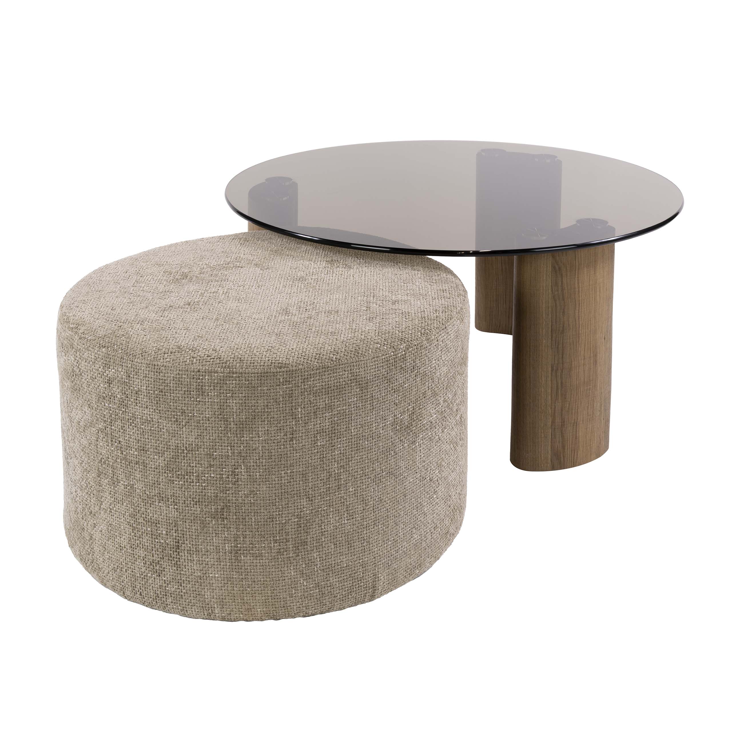 Couchtisch-Set Tinto poef (2-teilig) in Bronzeglas (Brons Glas) - Emmo Design
