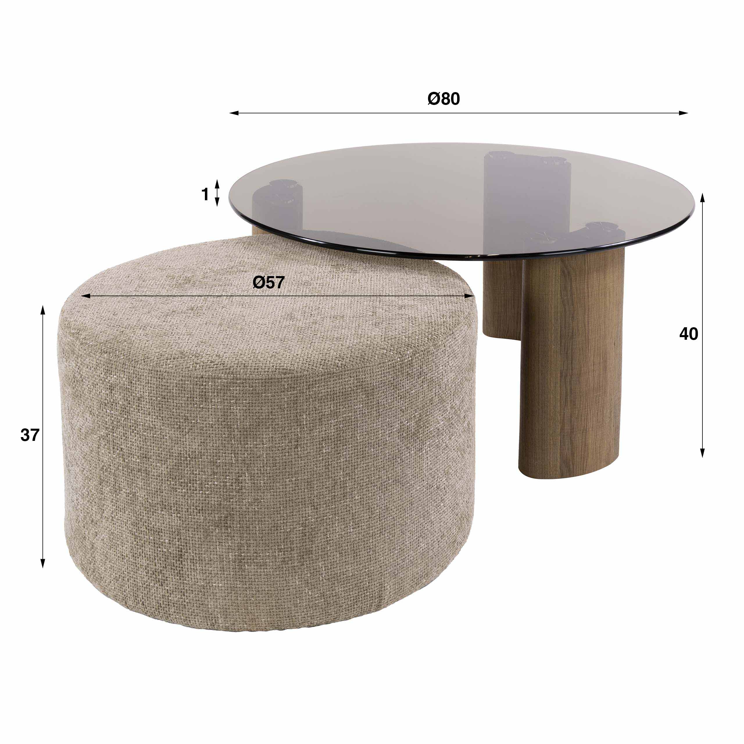 Couchtisch-Set Tinto poef (2-teilig) in Bronzeglas (Brons Glas) - Emmo Design