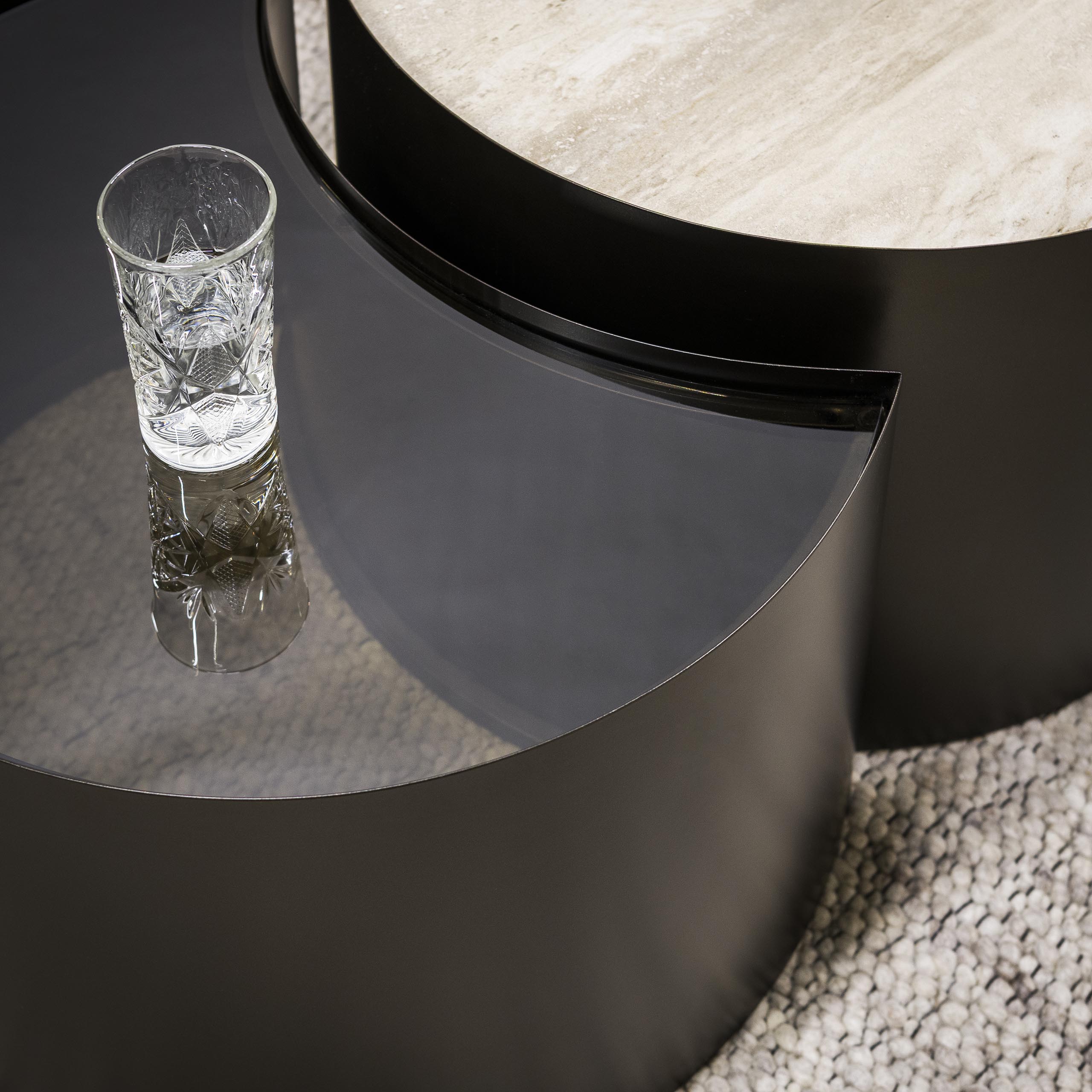 Salontafel Metal half moon set van 2 / 3D keramiek travertin - Zijlstra