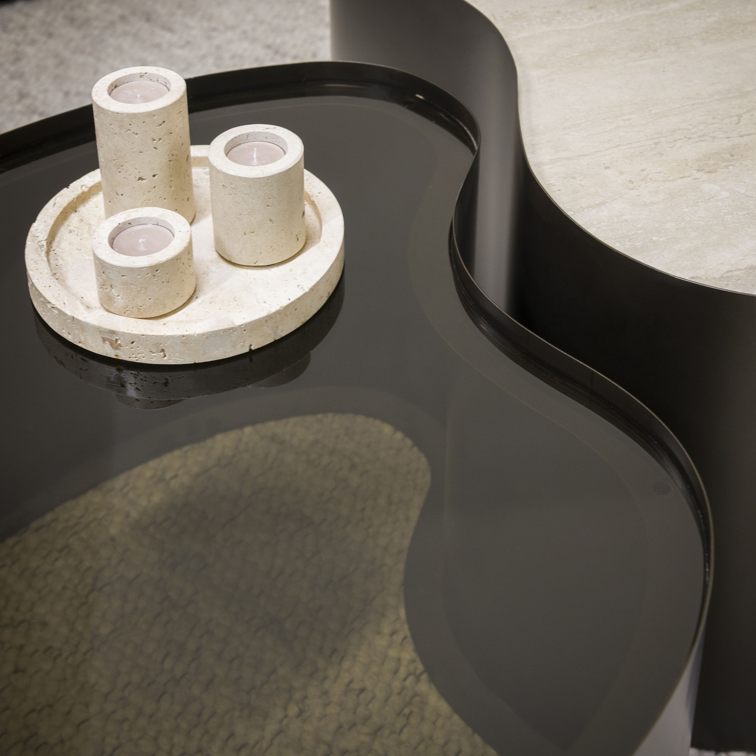Organisches Couchtisch-Set Metal (2-teilig) in 3D-Keramik Travertin - Emmo Design