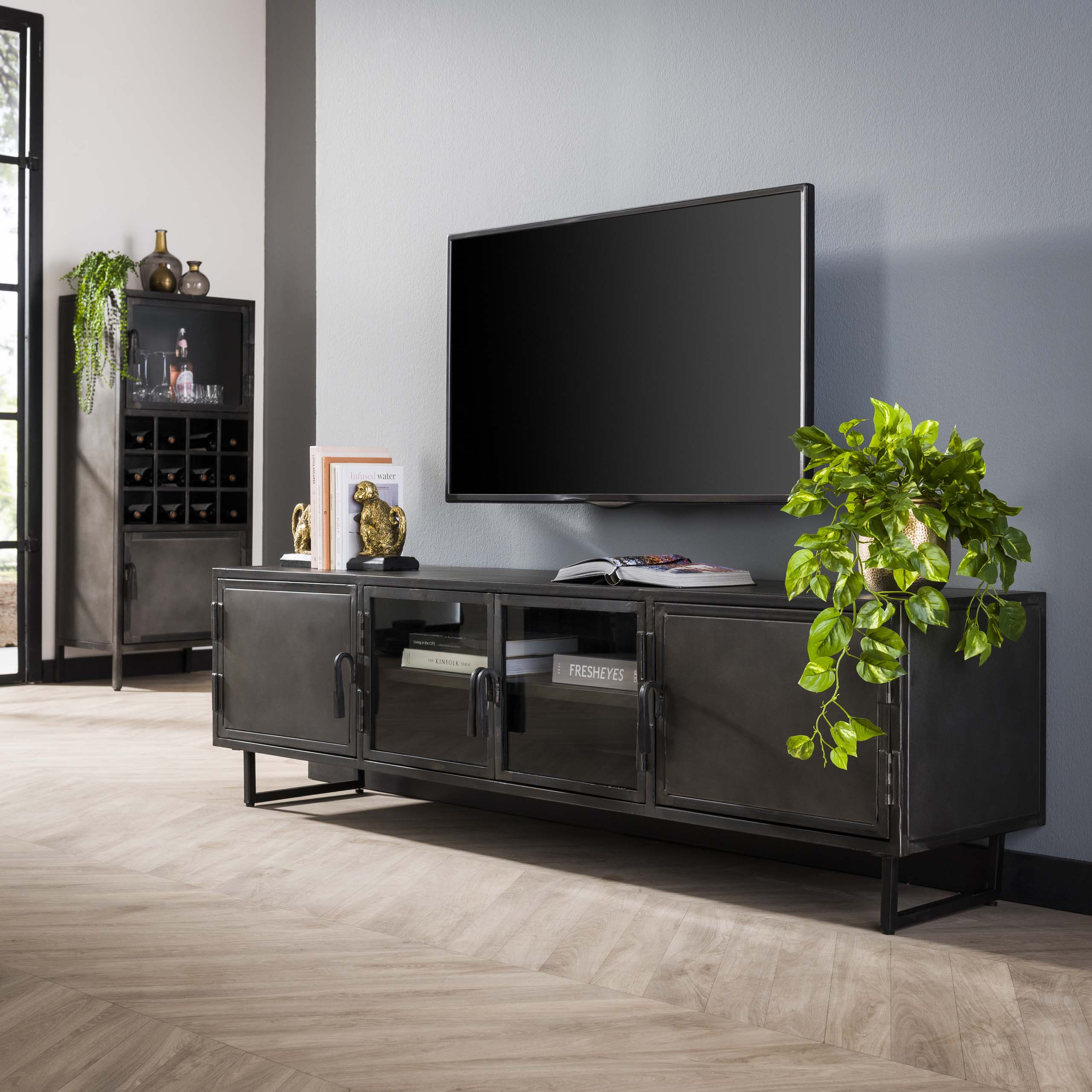 TV-Lowboard Rift Metal 4 Türen in Gunmetal - Emmo Design