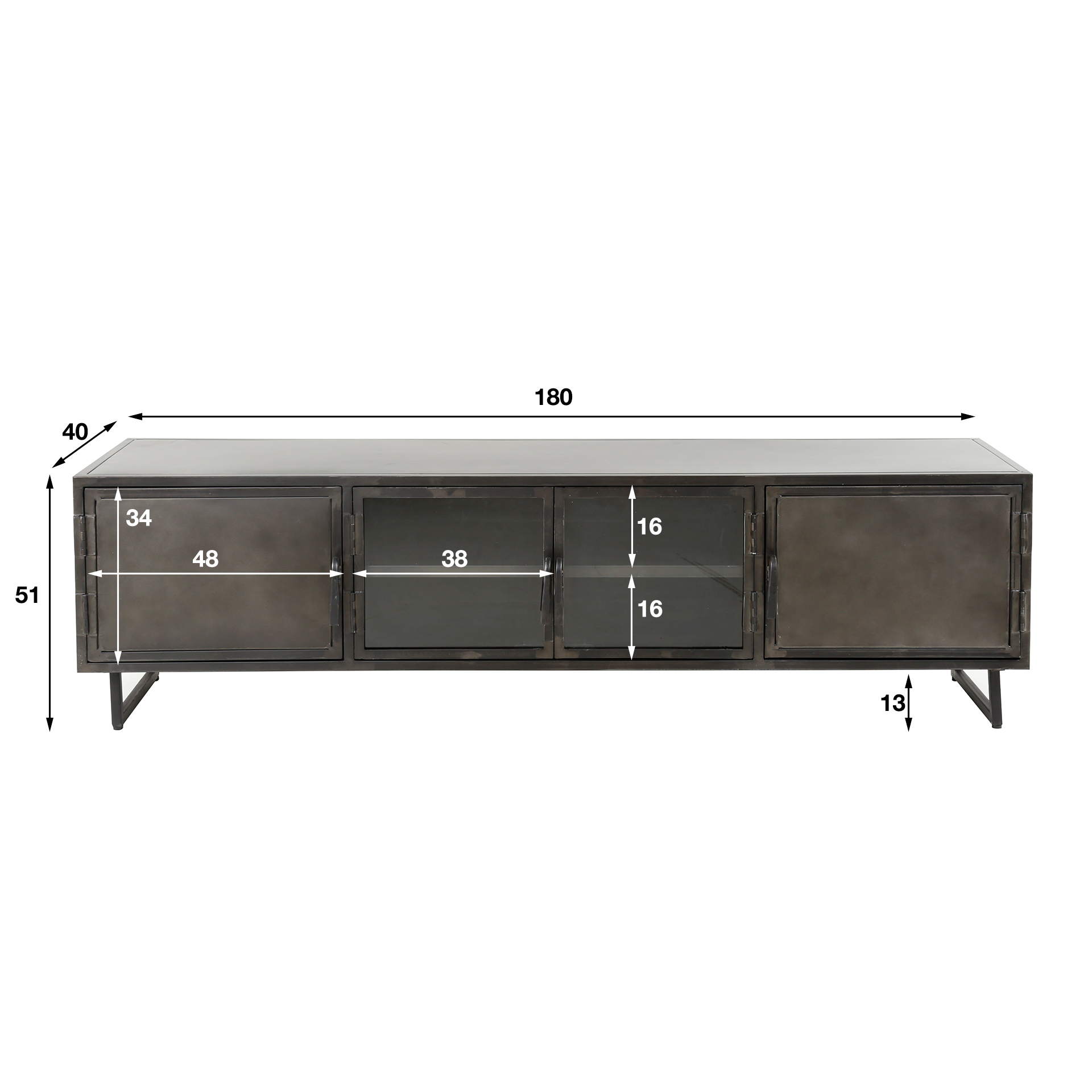 TV-meubel Rift Metal 4 deuren / Gunmetal - Zijlstra