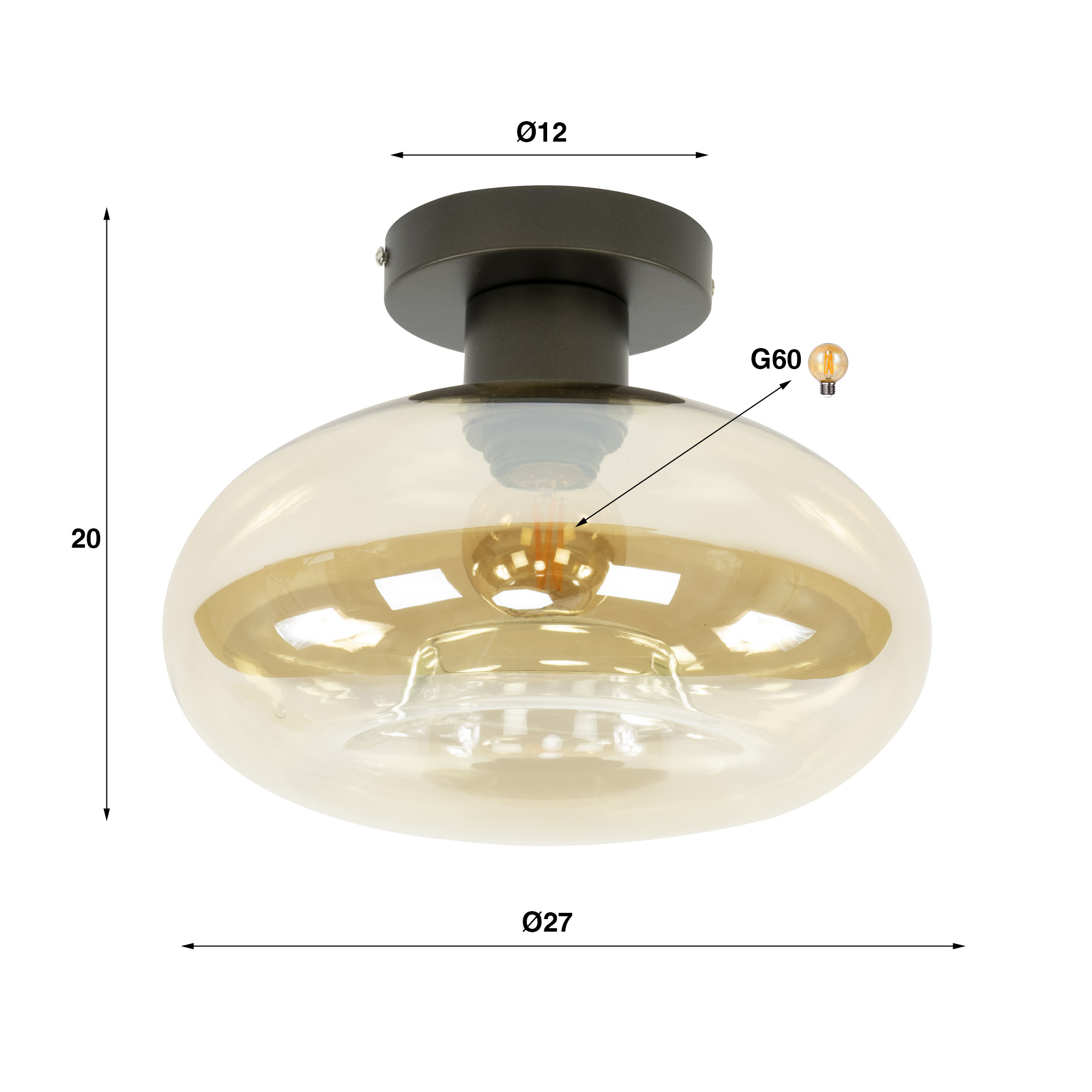 Plafondlamp Soll 1-lichts / Amber glas - Zijlstra