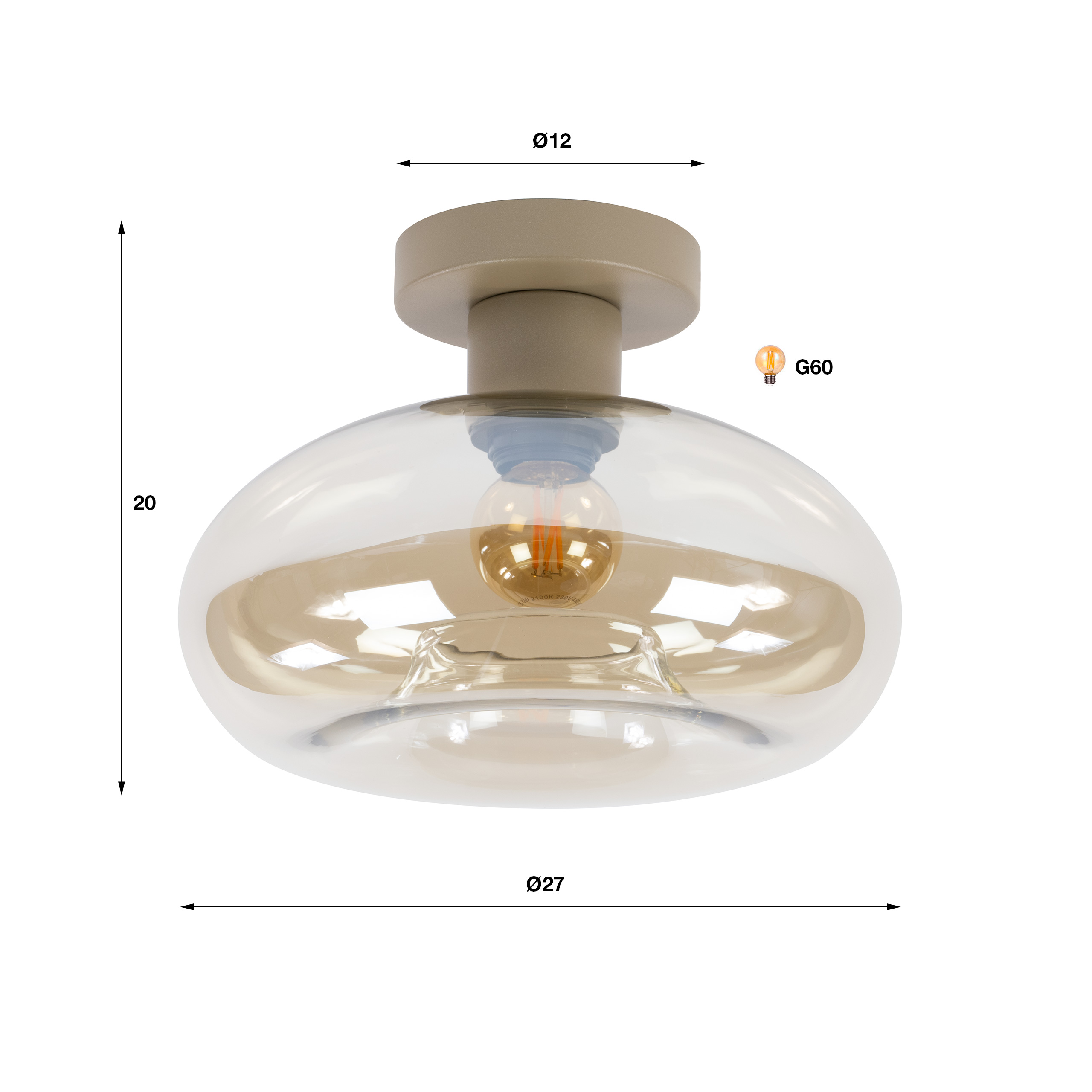 Plafondlamp Soll 1-lichts / Beige - Zijlstra
