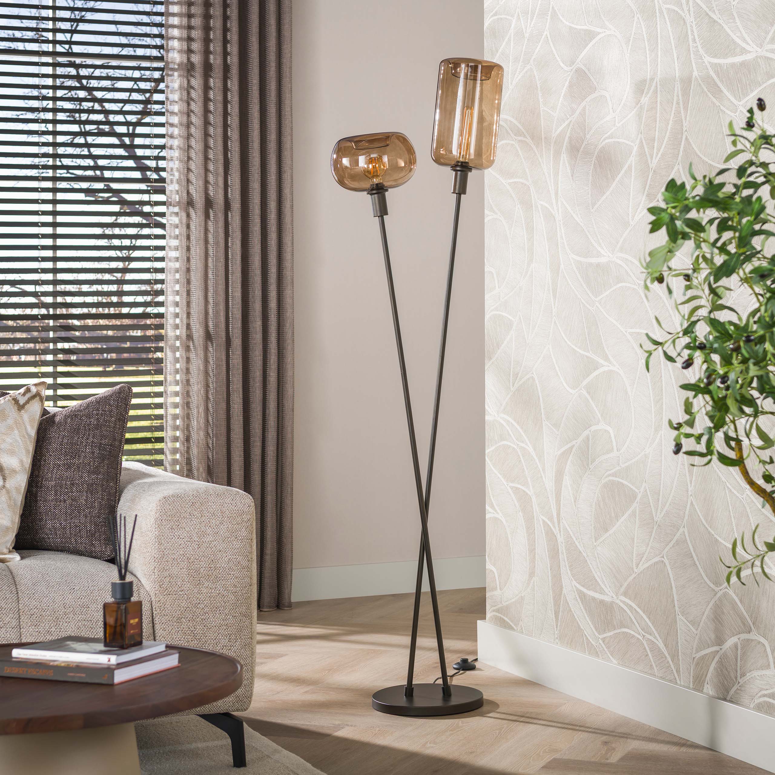 Stehlampe Serene 2-flammig / Sienna braun - Zijlstra