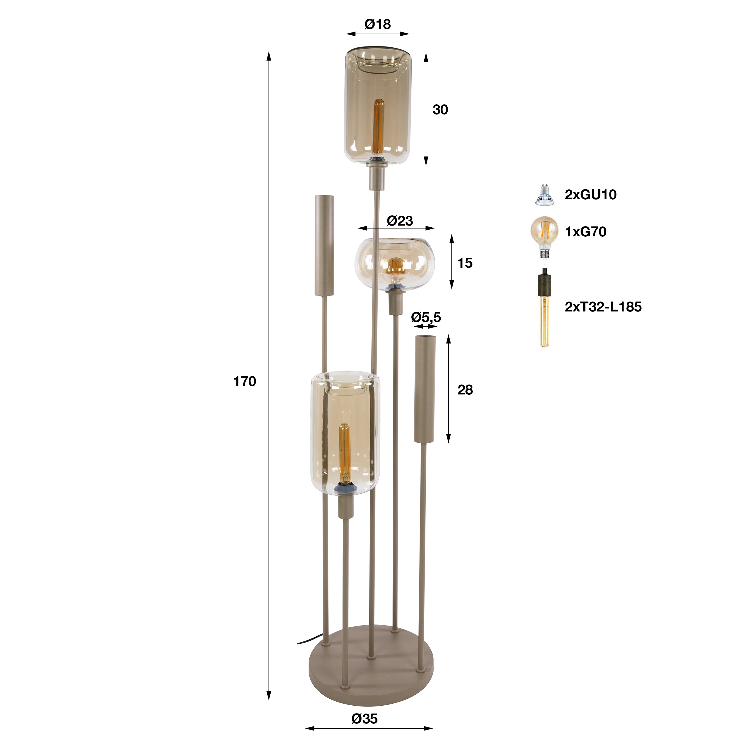 Stehleuchte Serene switch gestuft 2+3-flammig / Beige - Zijlstra