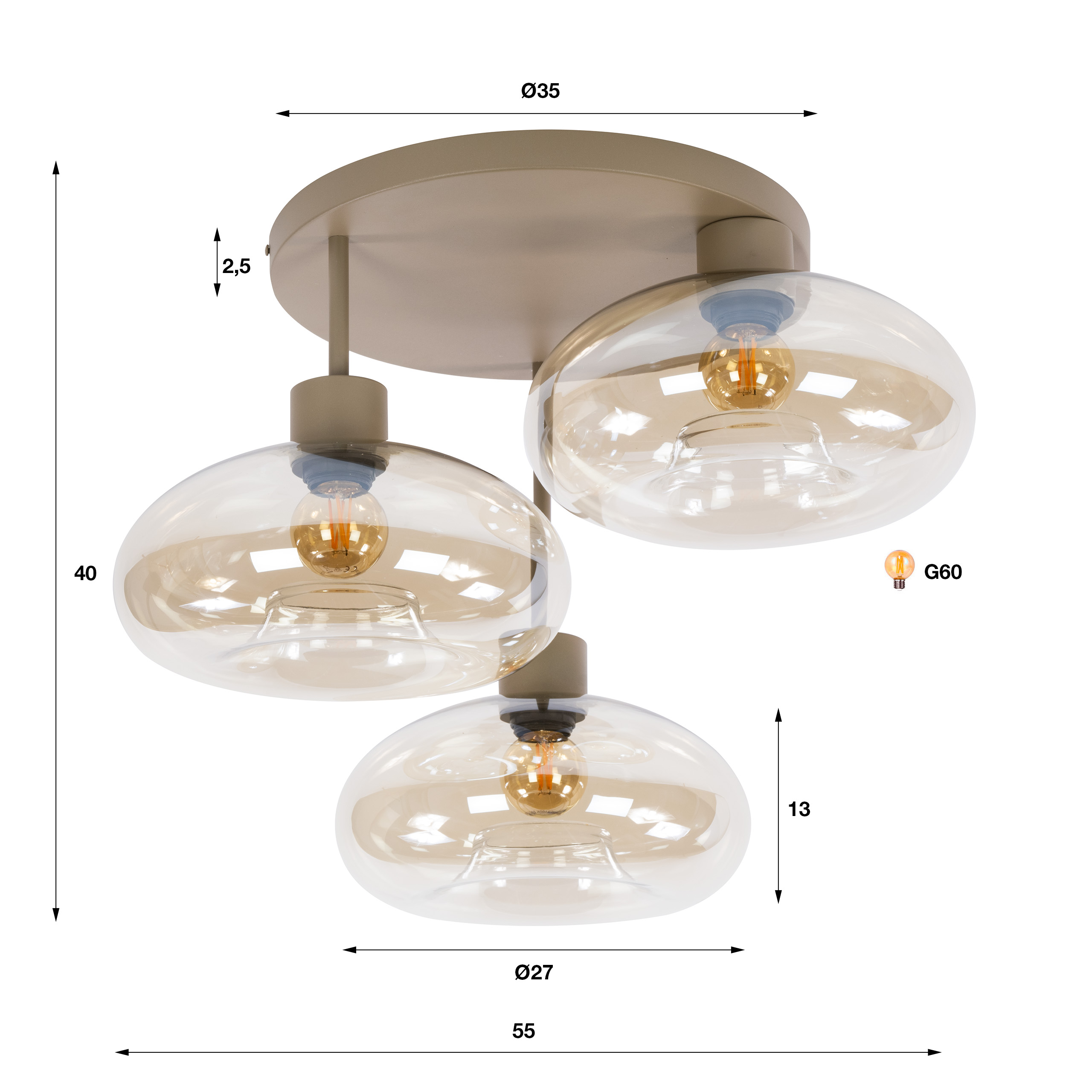 Plafondlamp Serene 3-lichts / Beige - Zijlstra