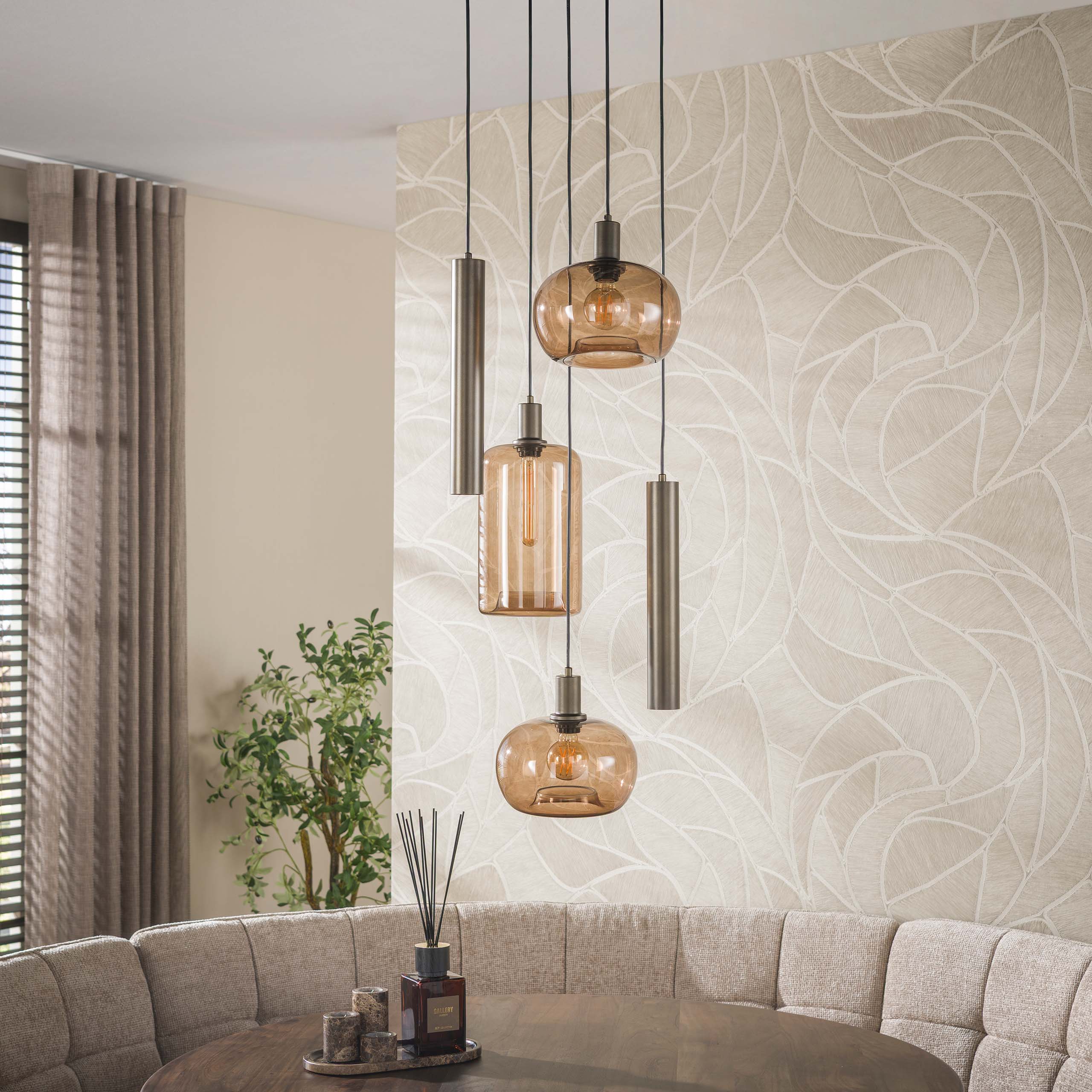 Lámpara colgante Serene escalonada de 5 luces / marrón Sienna - Zijlstra