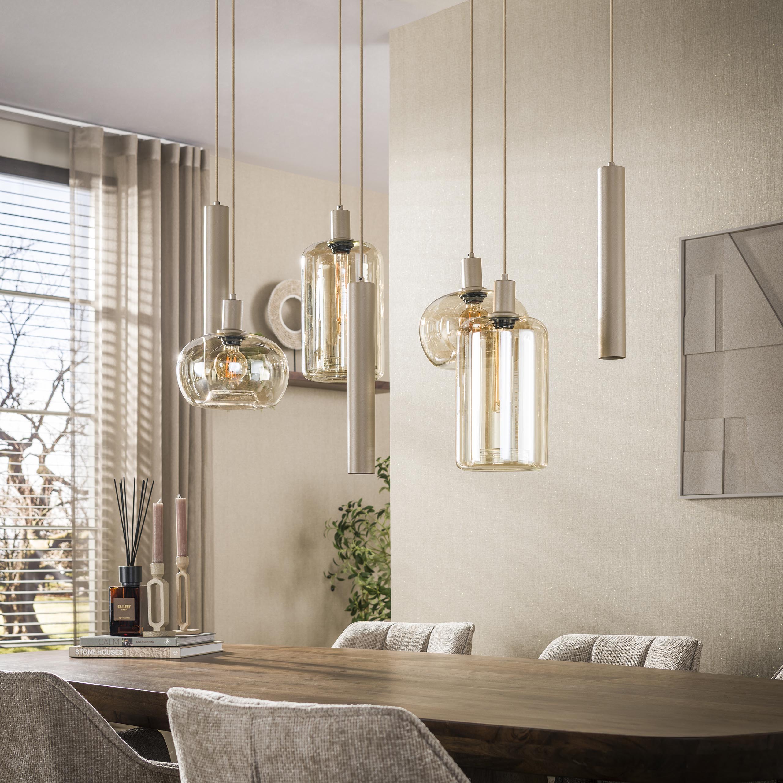 Hanglamp Serene 4+3-lichts / Beige - Zijlstra