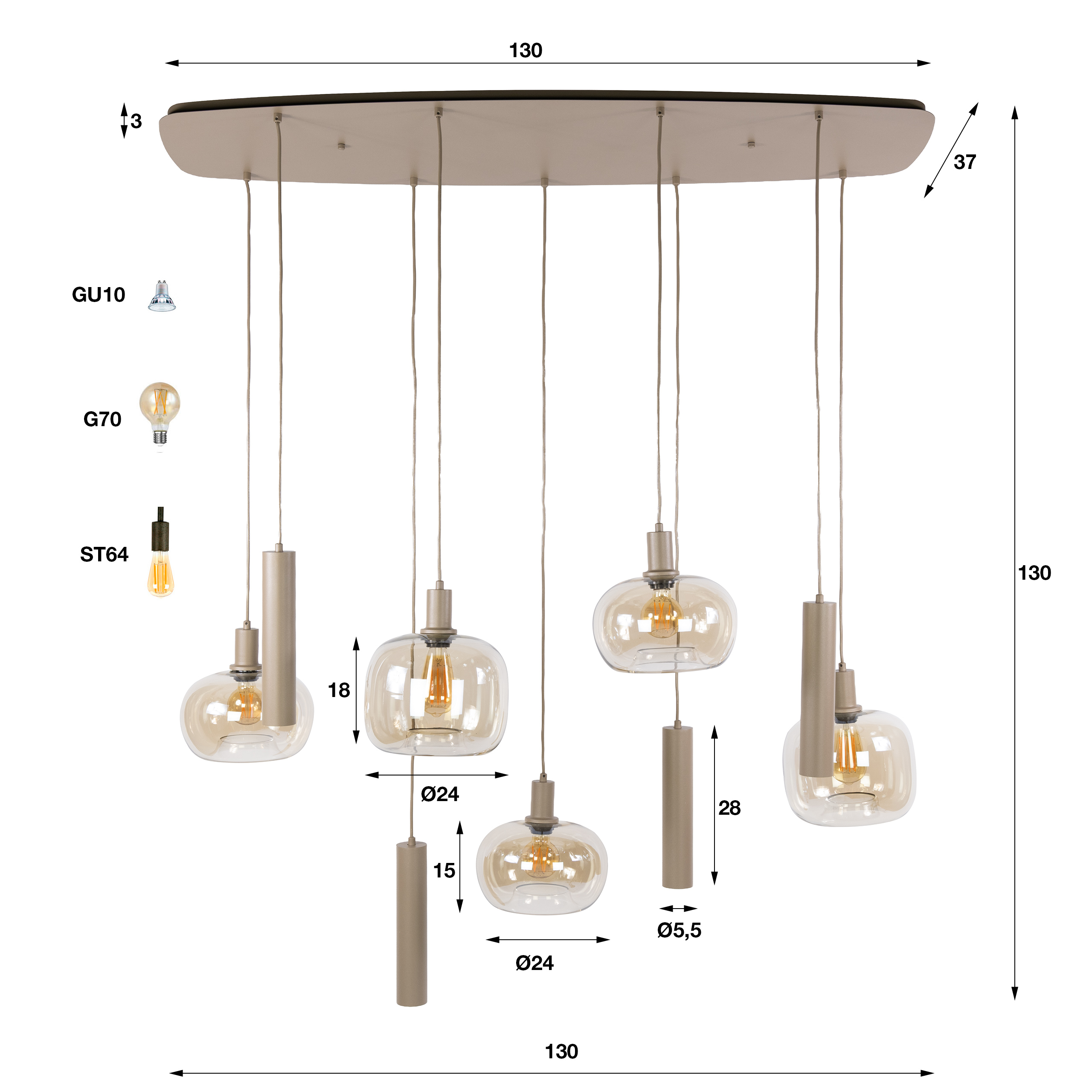 Hanglamp Serene 5+4-lichts / Beige - Zijlstra