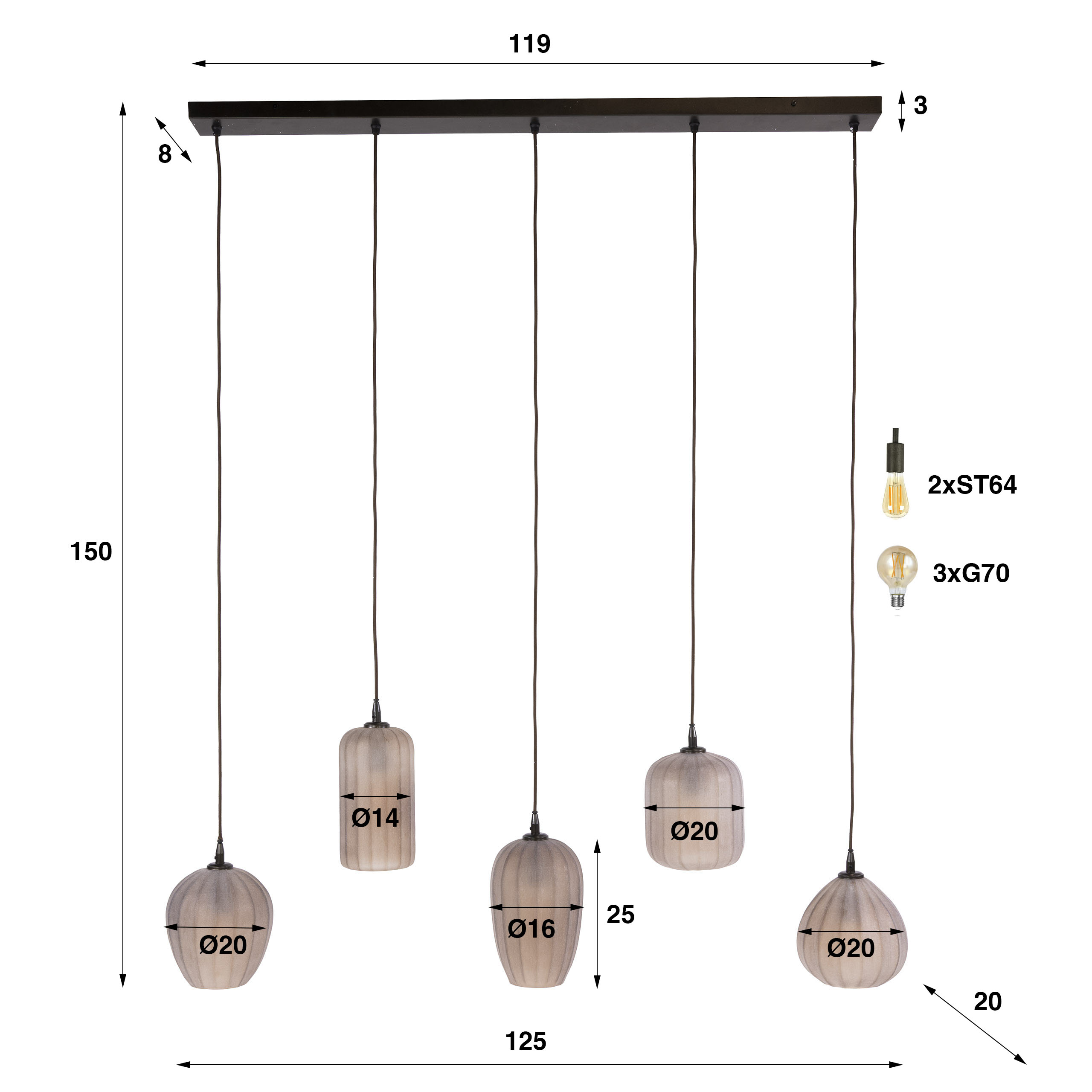 Pendant Light Altura 5-light / Sienna brown-frosted - Zijlstra