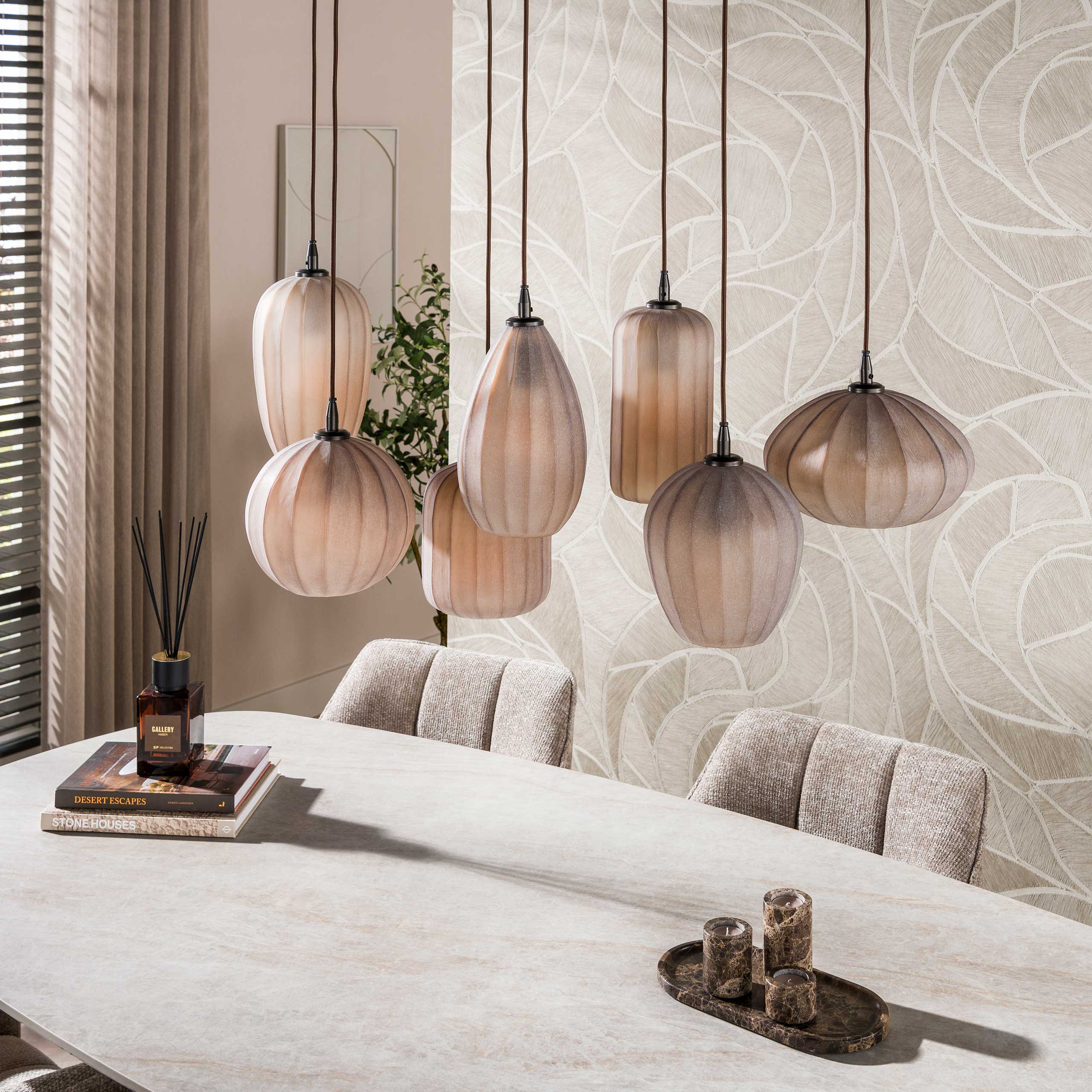 Hanglamp Altura 4+3-lichts / Sienna bruin-frosted - Zijlstra