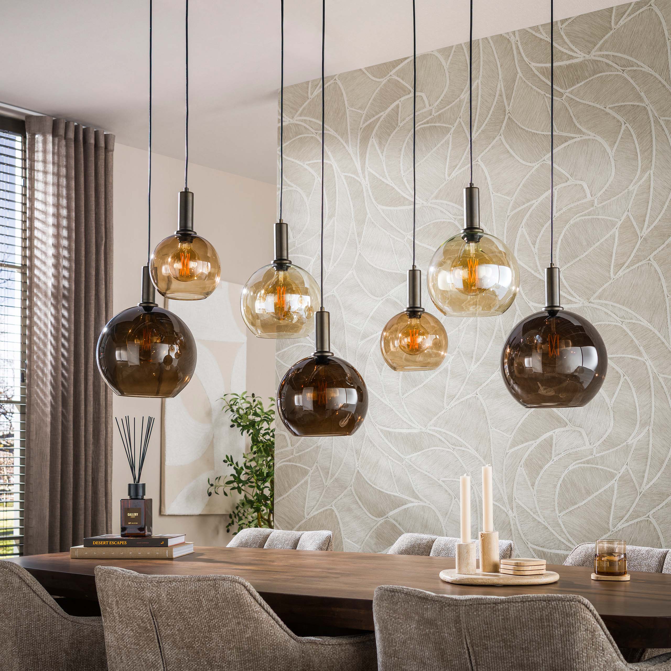 Hanglamp Moka 4+3-lichts / Multi bruin - Zijlstra