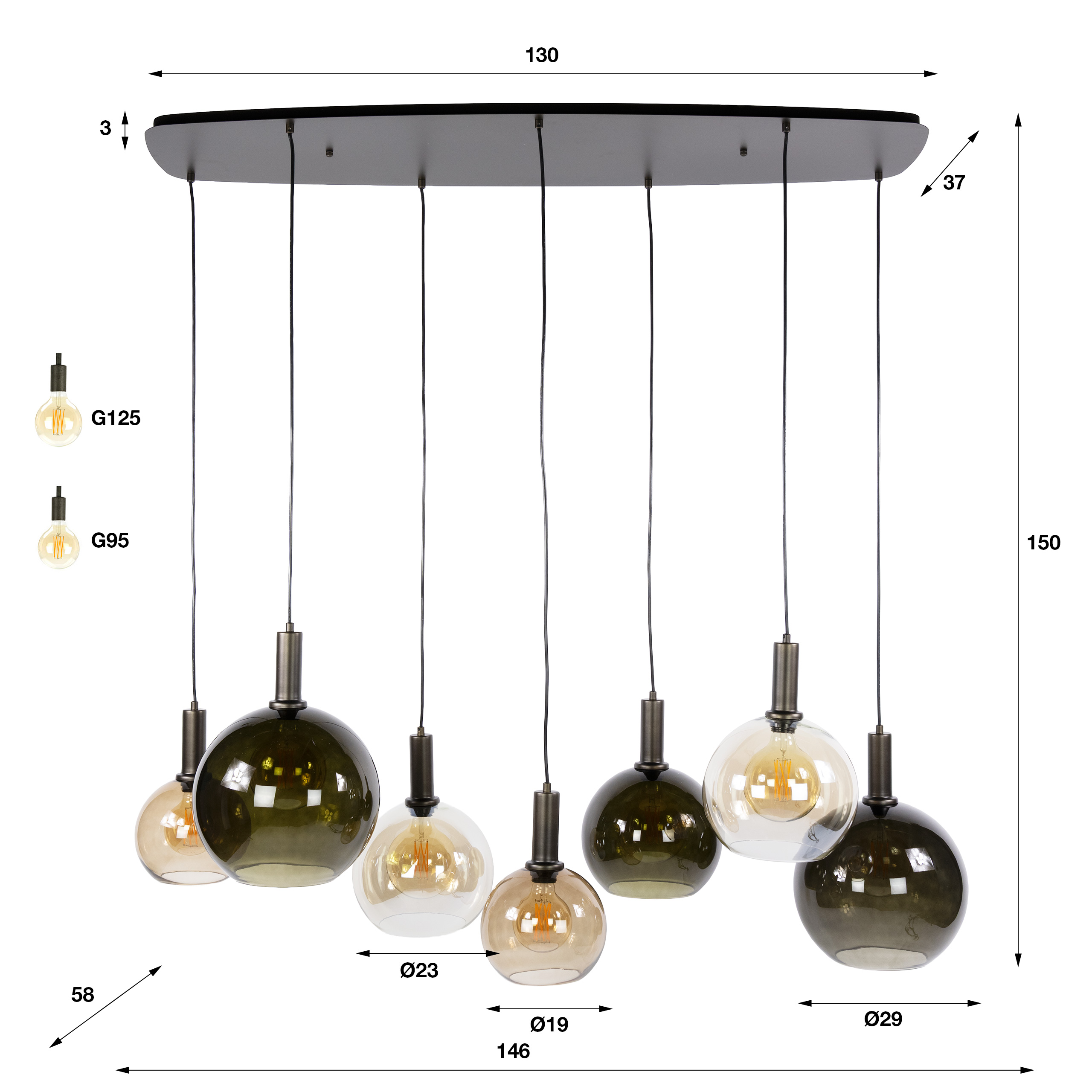 Pendant Light Moka 4+3-light / Multi brown - Zijlstra