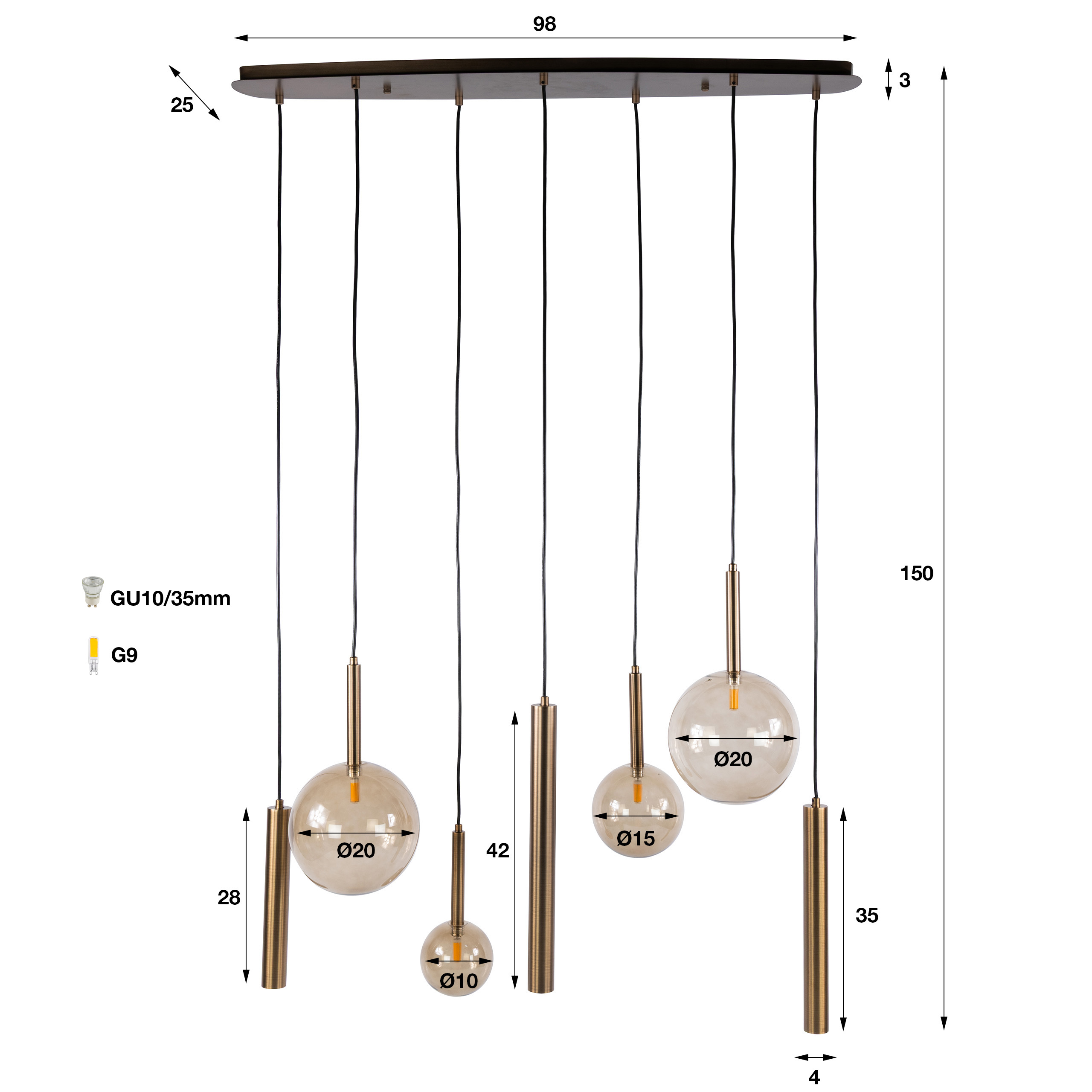 Lámpara colgante Lustra 4+3 luces en bronce bañado (Brons plated) - Emmo Design