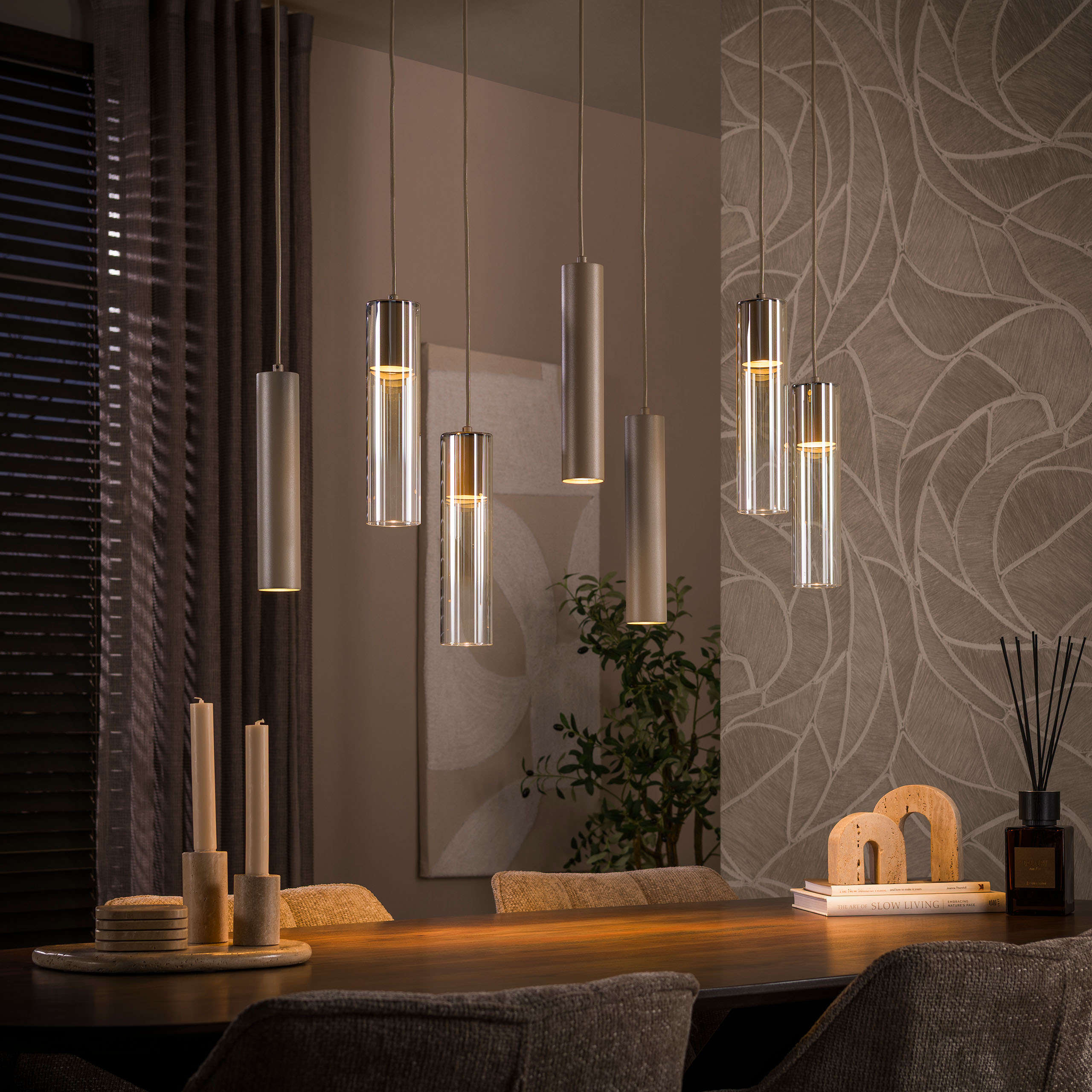 Hanglamp Lungo 4+3-lichts / Beige - Zijlstra
