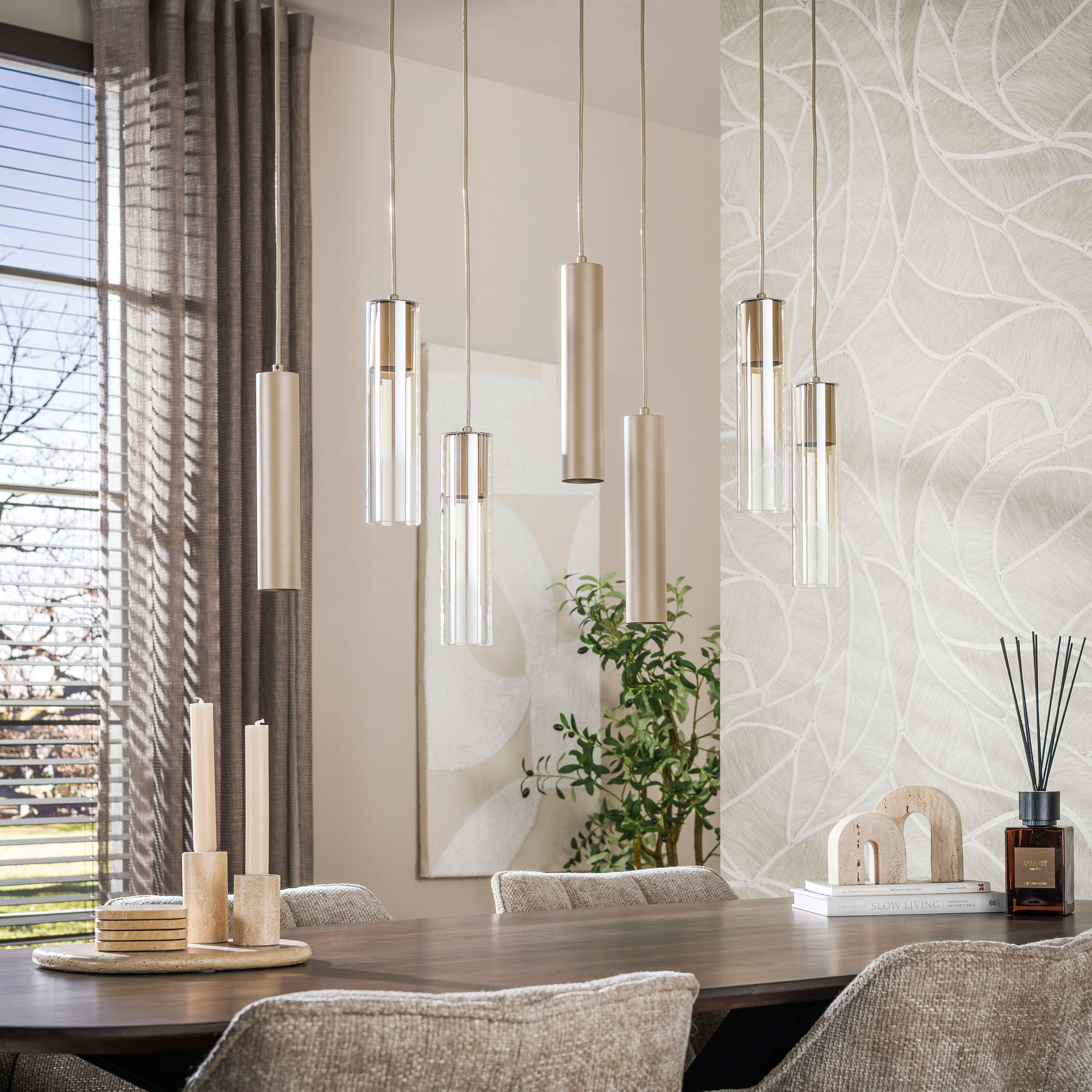 Hanglamp Lungo 4+3-lichts / Beige - Zijlstra