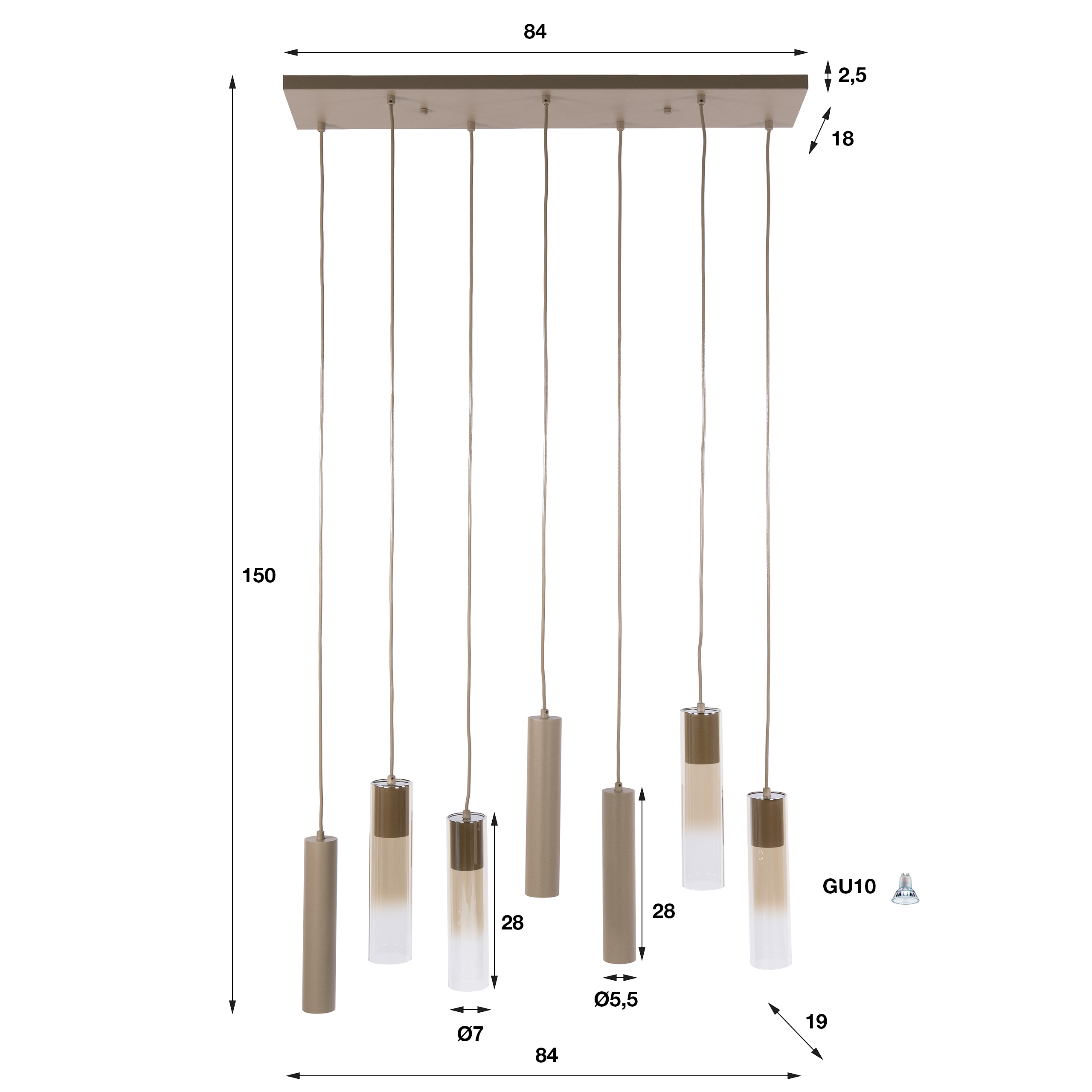 Pendant Light Lungo 4+3-light / Beige - Zijlstra