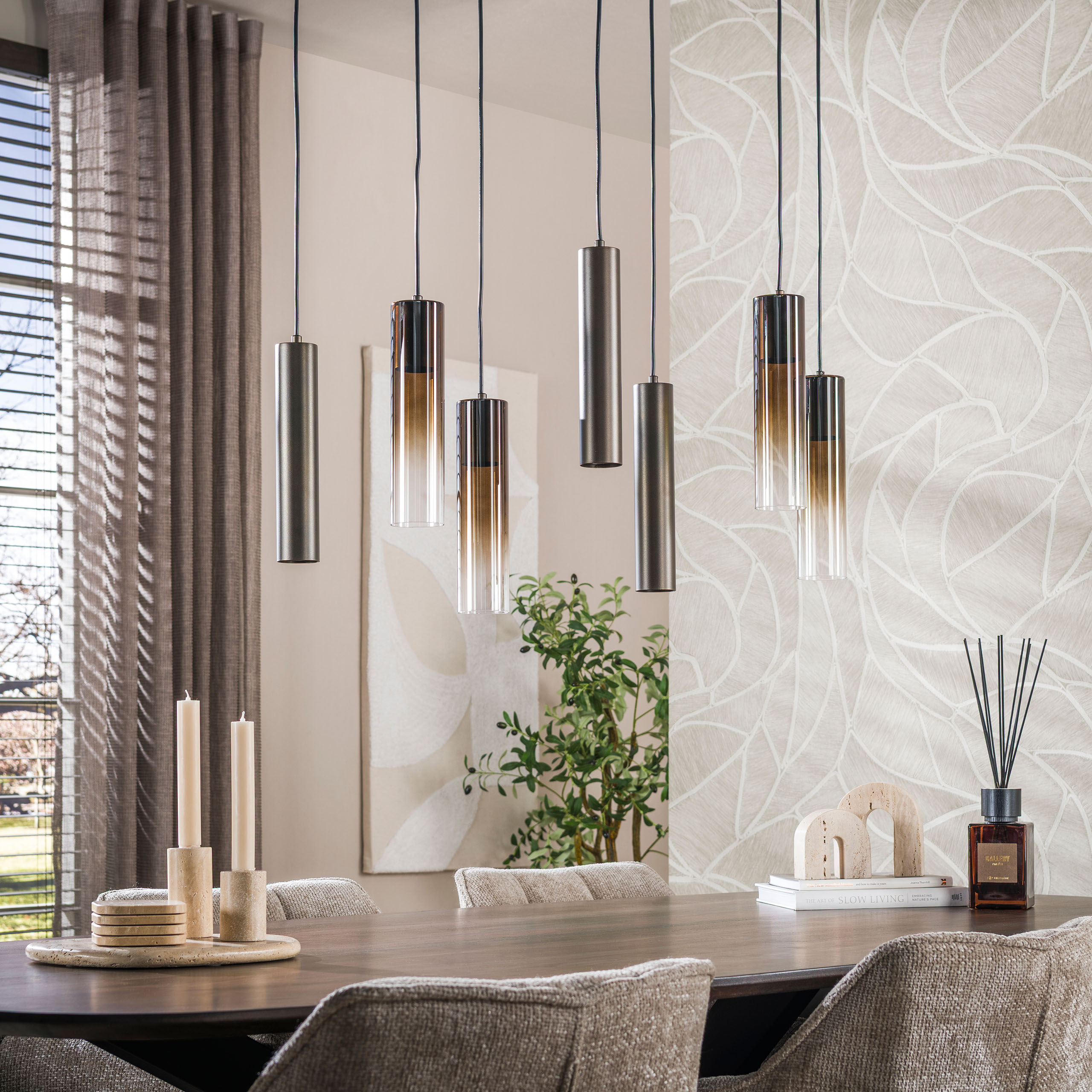 Hanglamp Lungo 4+3-lichts / Sienna bruin - Zijlstra