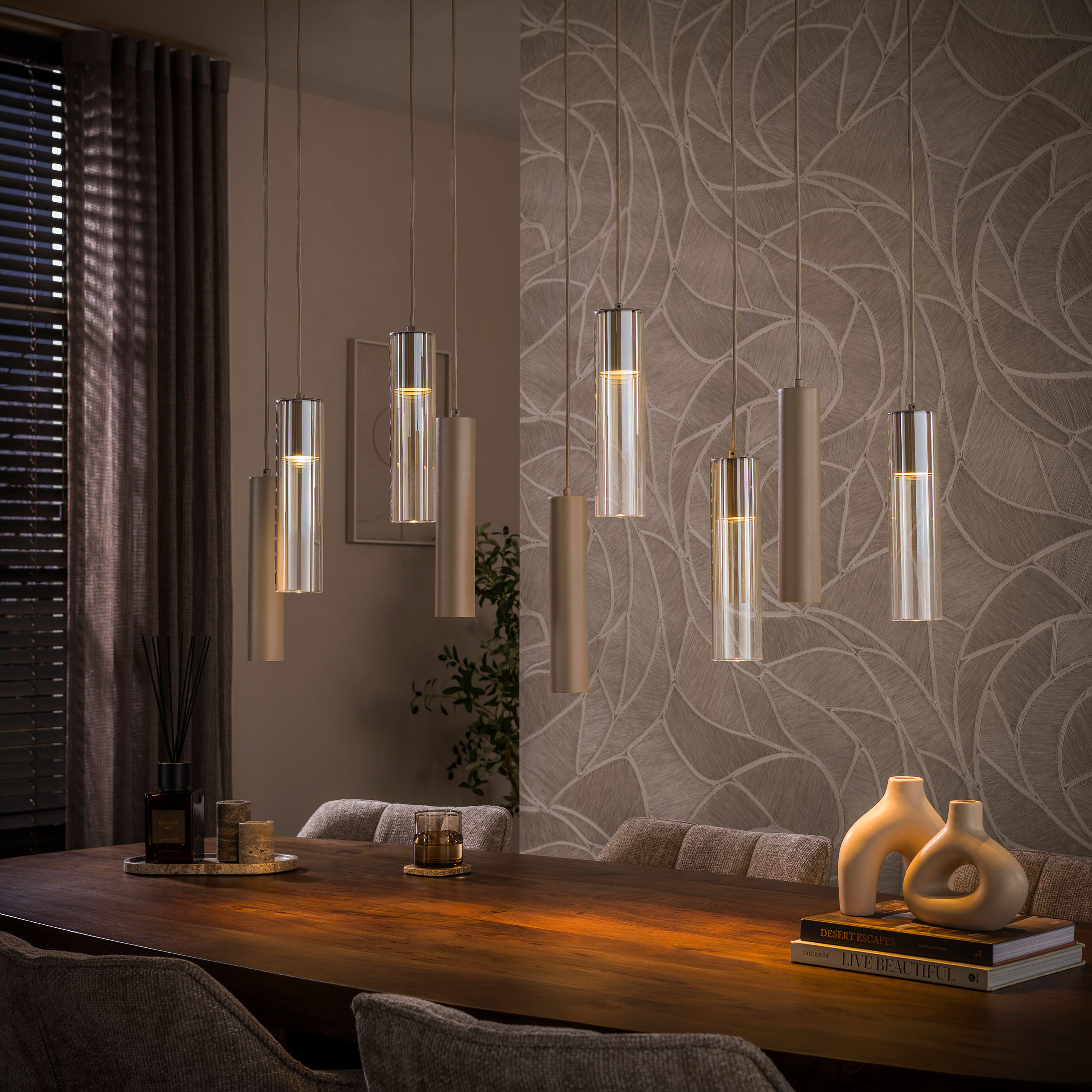 Hanglamp Lungo 5+4-lichts / Beige - Zijlstra