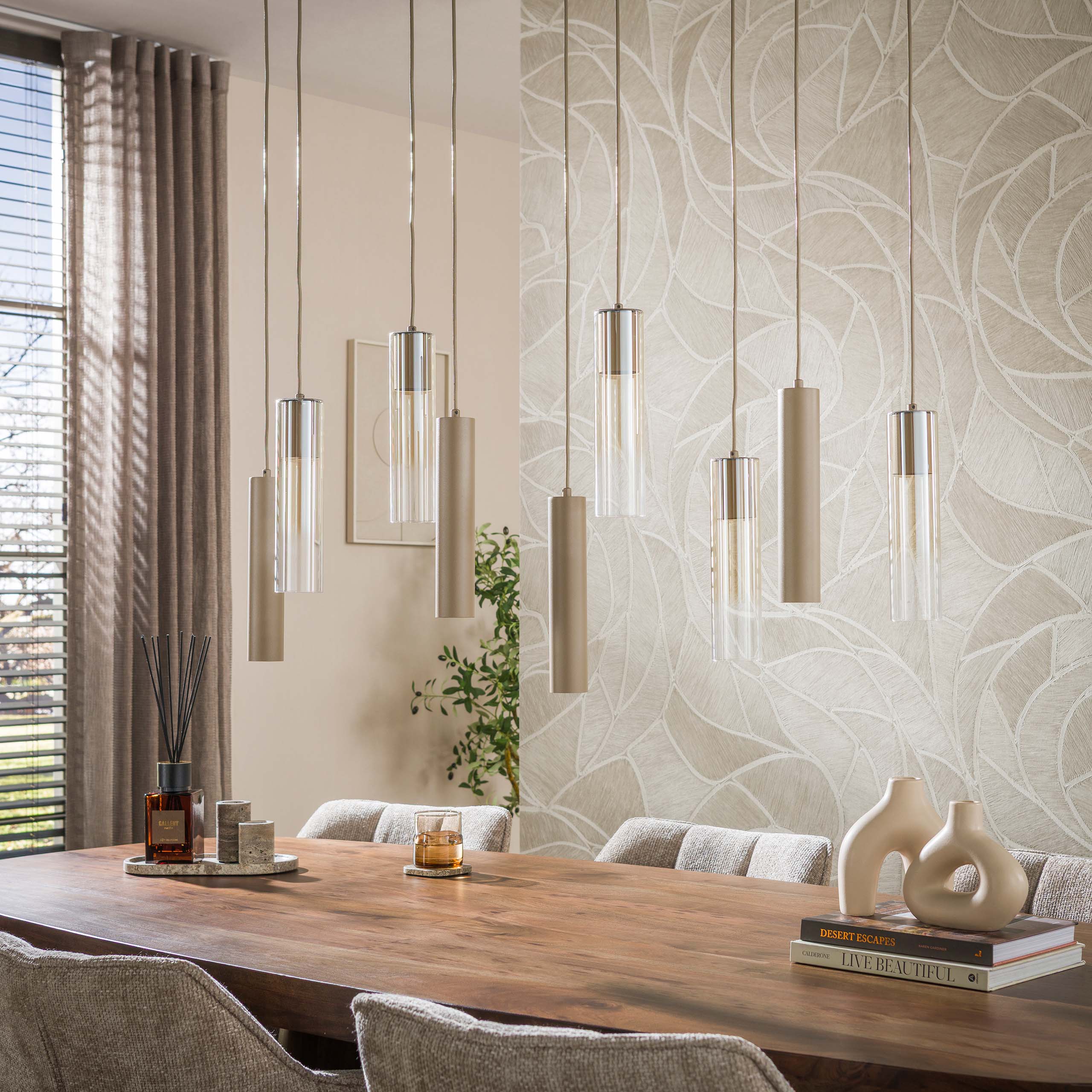 Hanglamp Lungo 5+4-lichts / Beige - Zijlstra