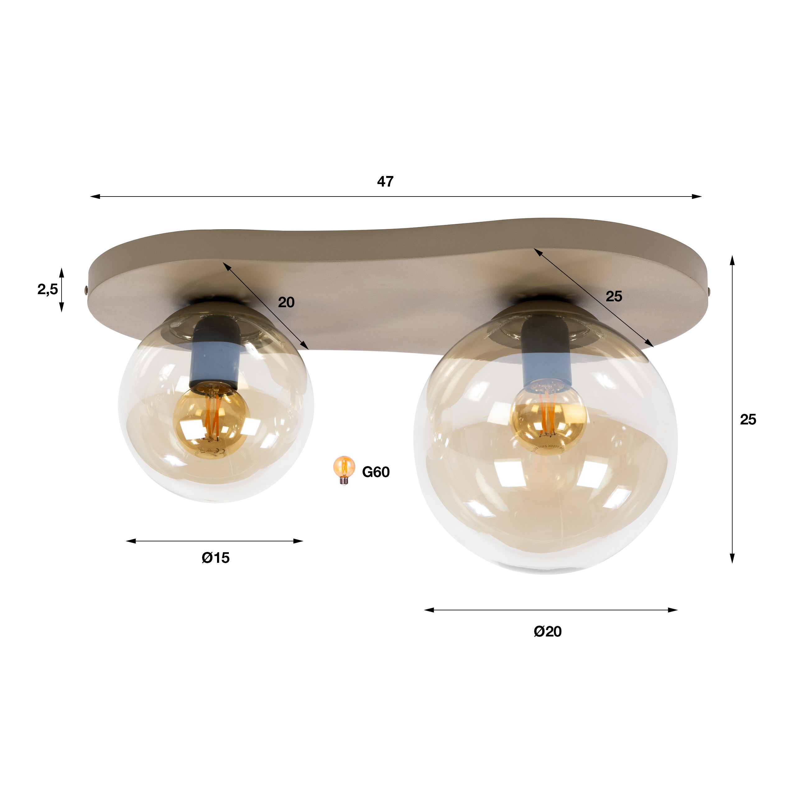 Lámpara de techo Bubble de 2 luces / beige - Zijlstra