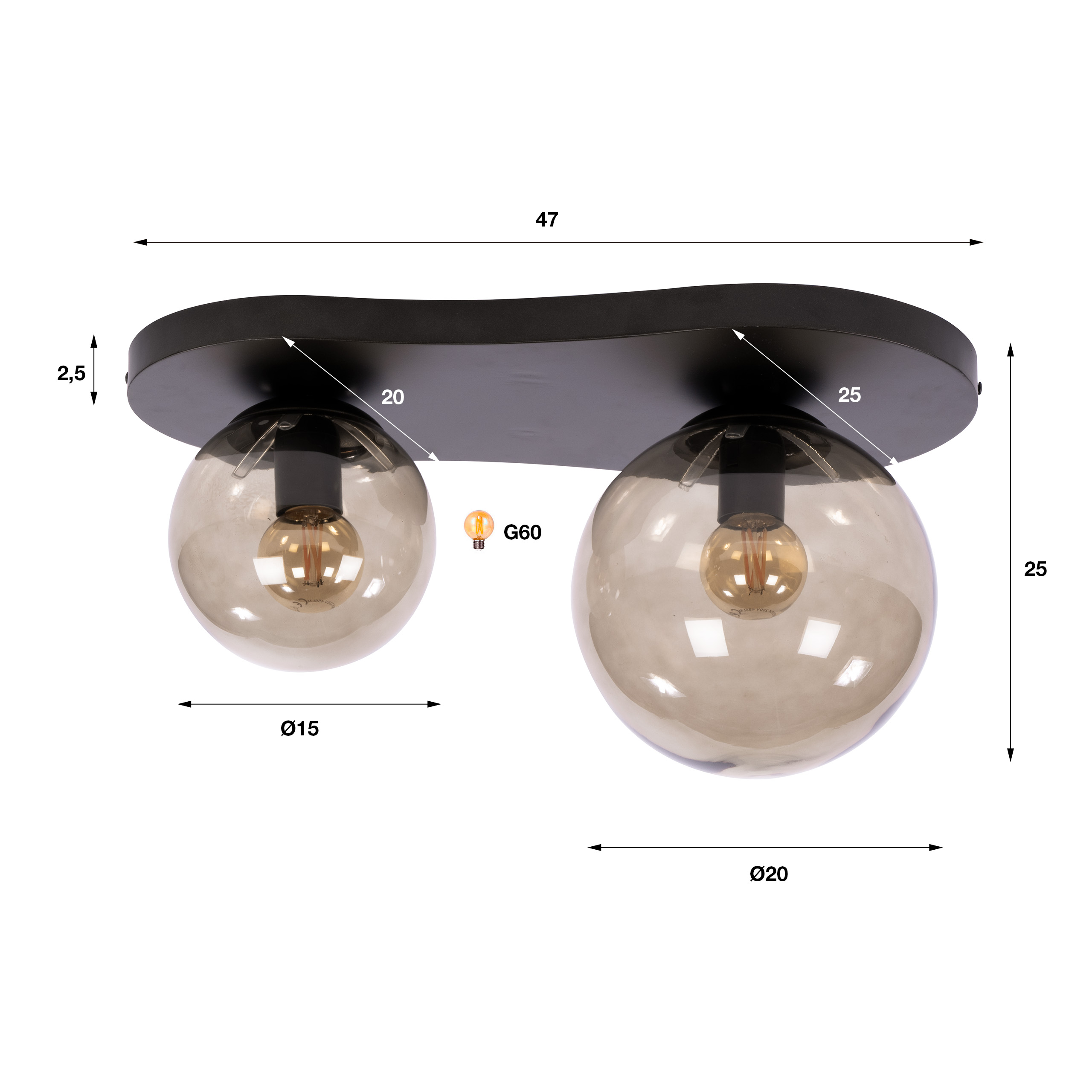 Lámpara de techo Bubble de 2 luces / marrón Sienna - Zijlstra