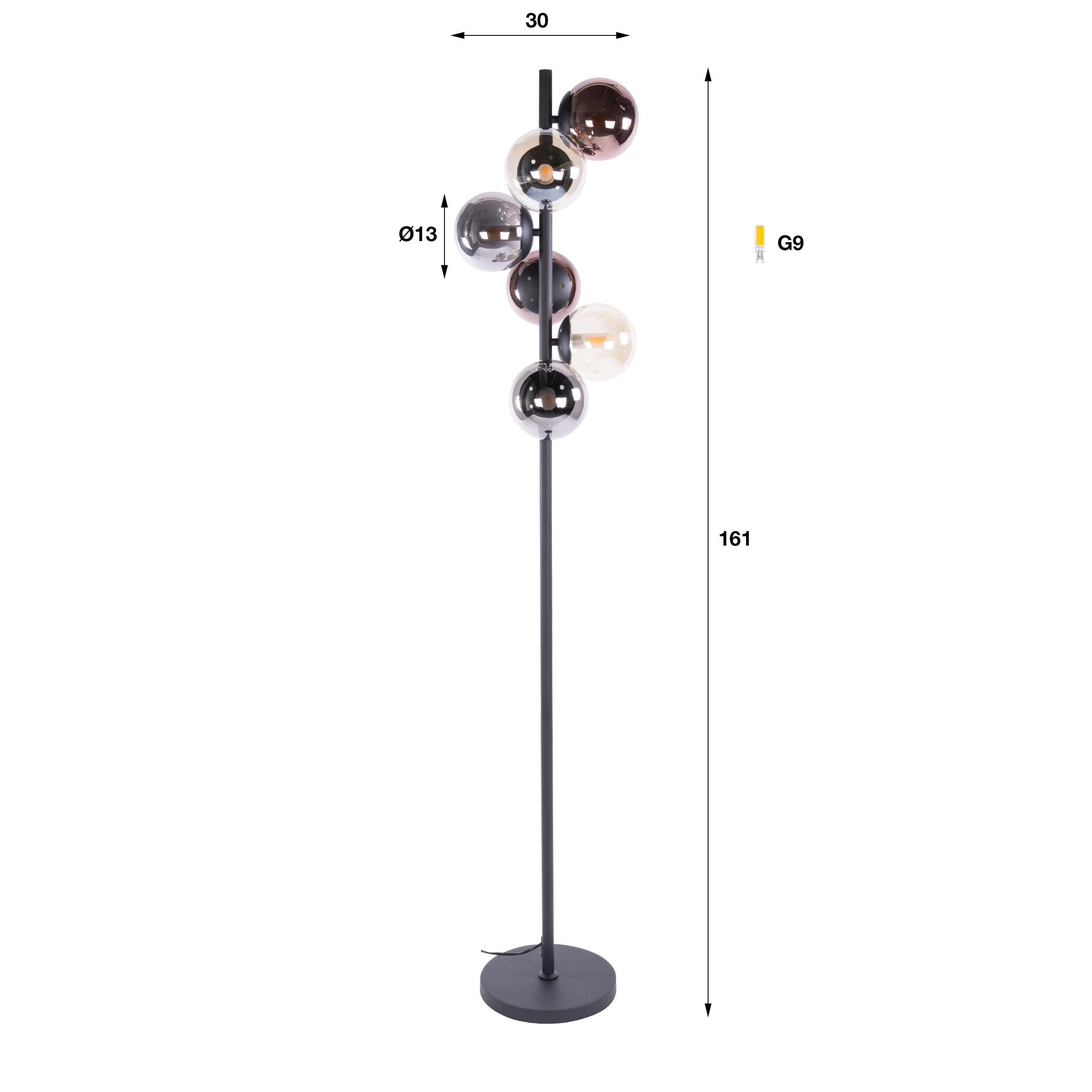 Stehleuchte Orb 6-flammig in Schwarz - Emmo Design