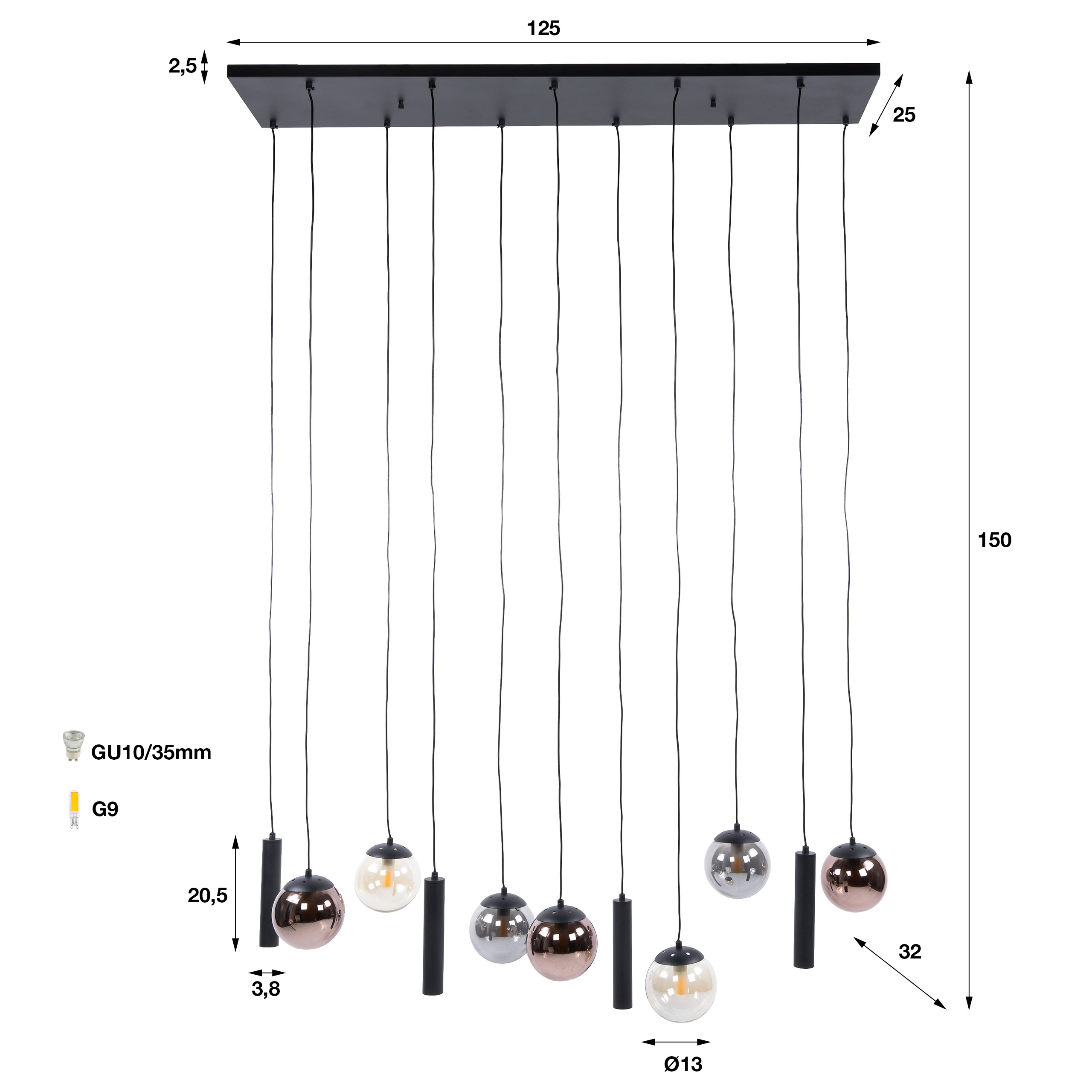Lámpara colgante Orb de 6+5 luces / Negro - Zijlstra