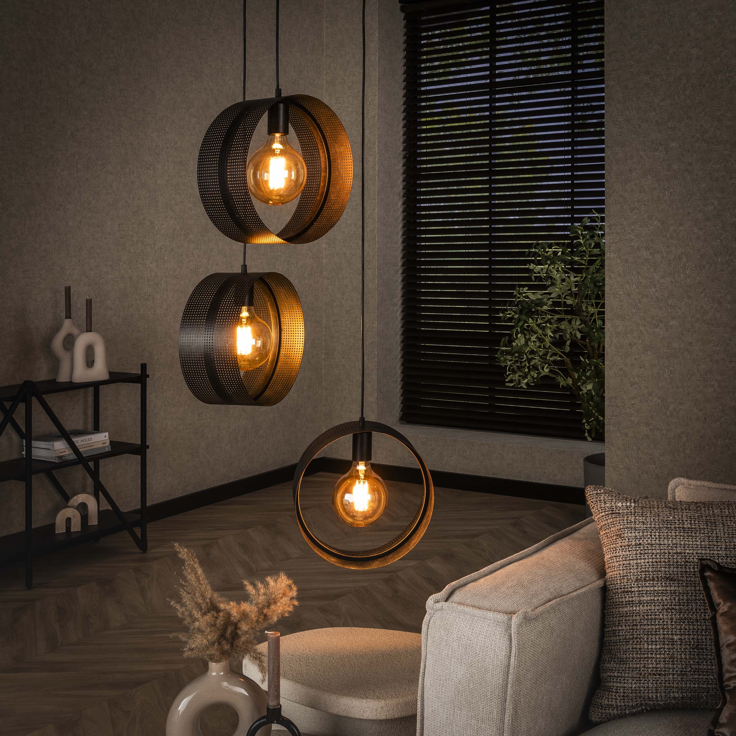 Hanglamp Ring mesh getrapt 3-lichts / Charcoal - Zijlstra