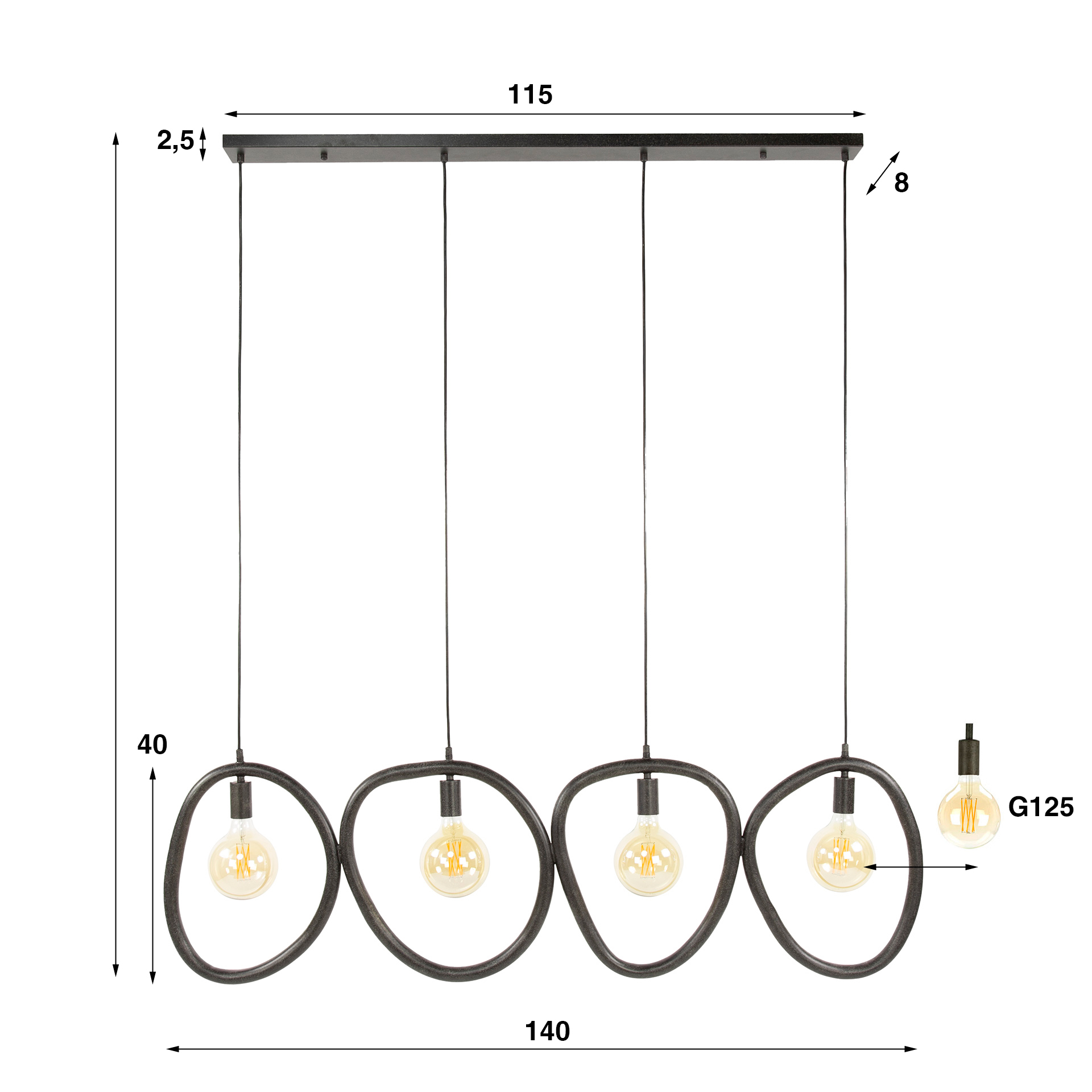 Pendant Light Pebble 4-light / Artic black - Zijlstra