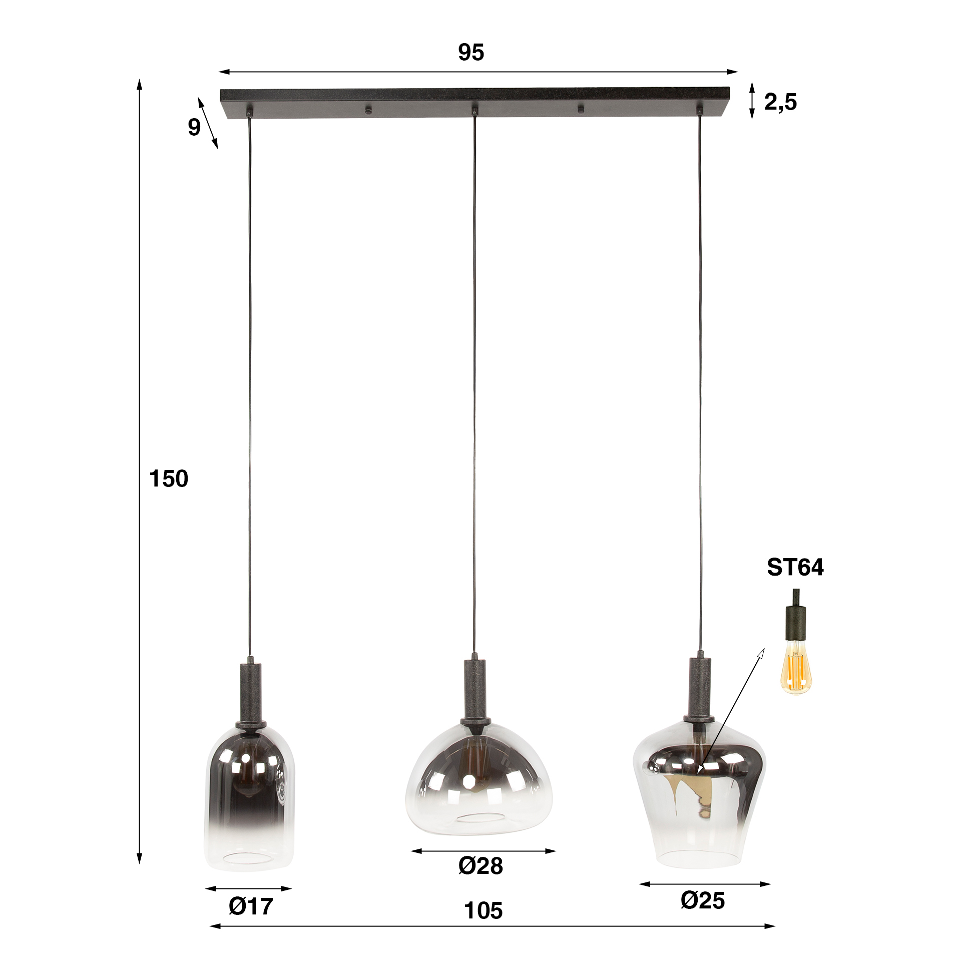 Pendant Light Zenith 3-light / Artic black - Zijlstra