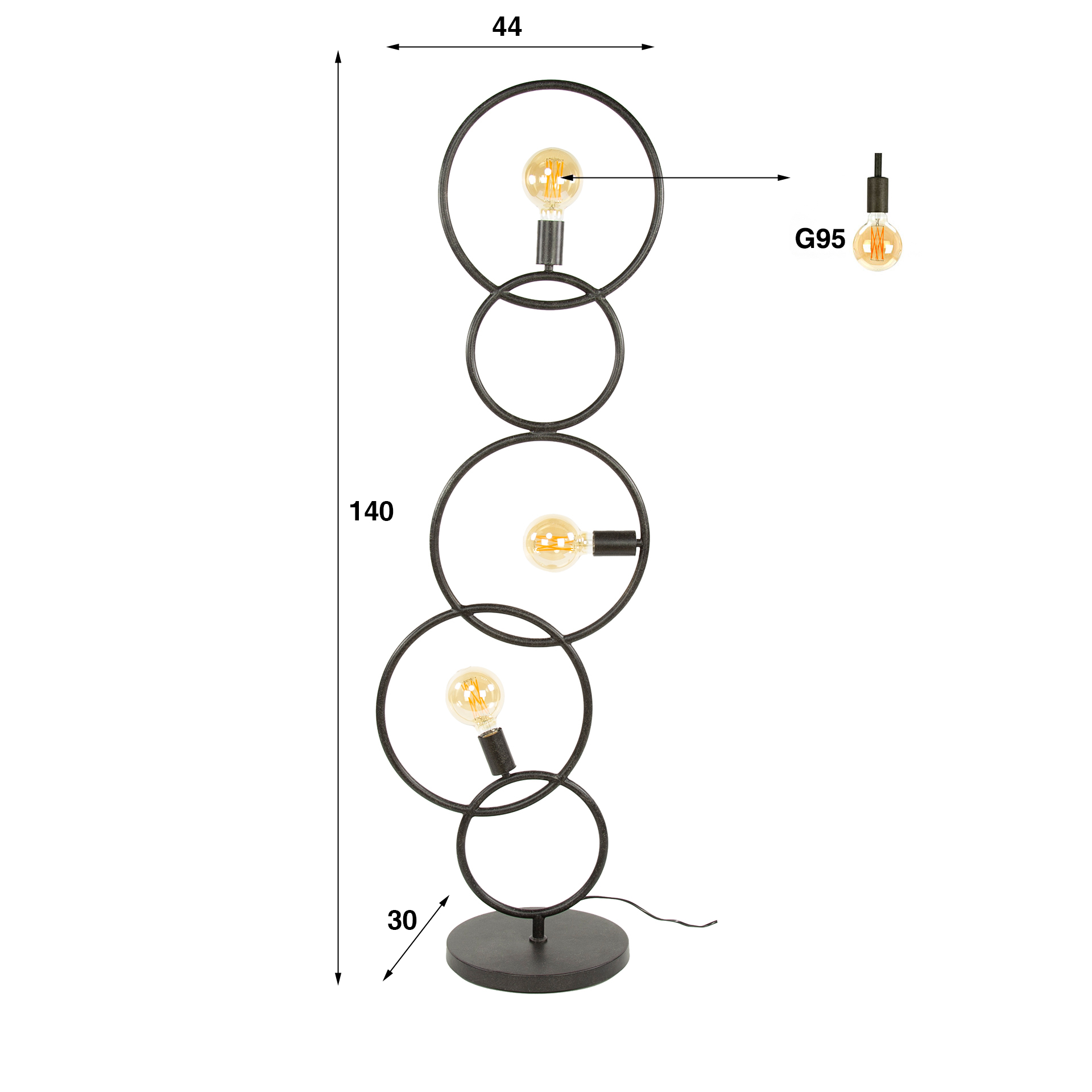 Stehleuchte Loop 3-flammig in Artic Schwarz - Emmo Design