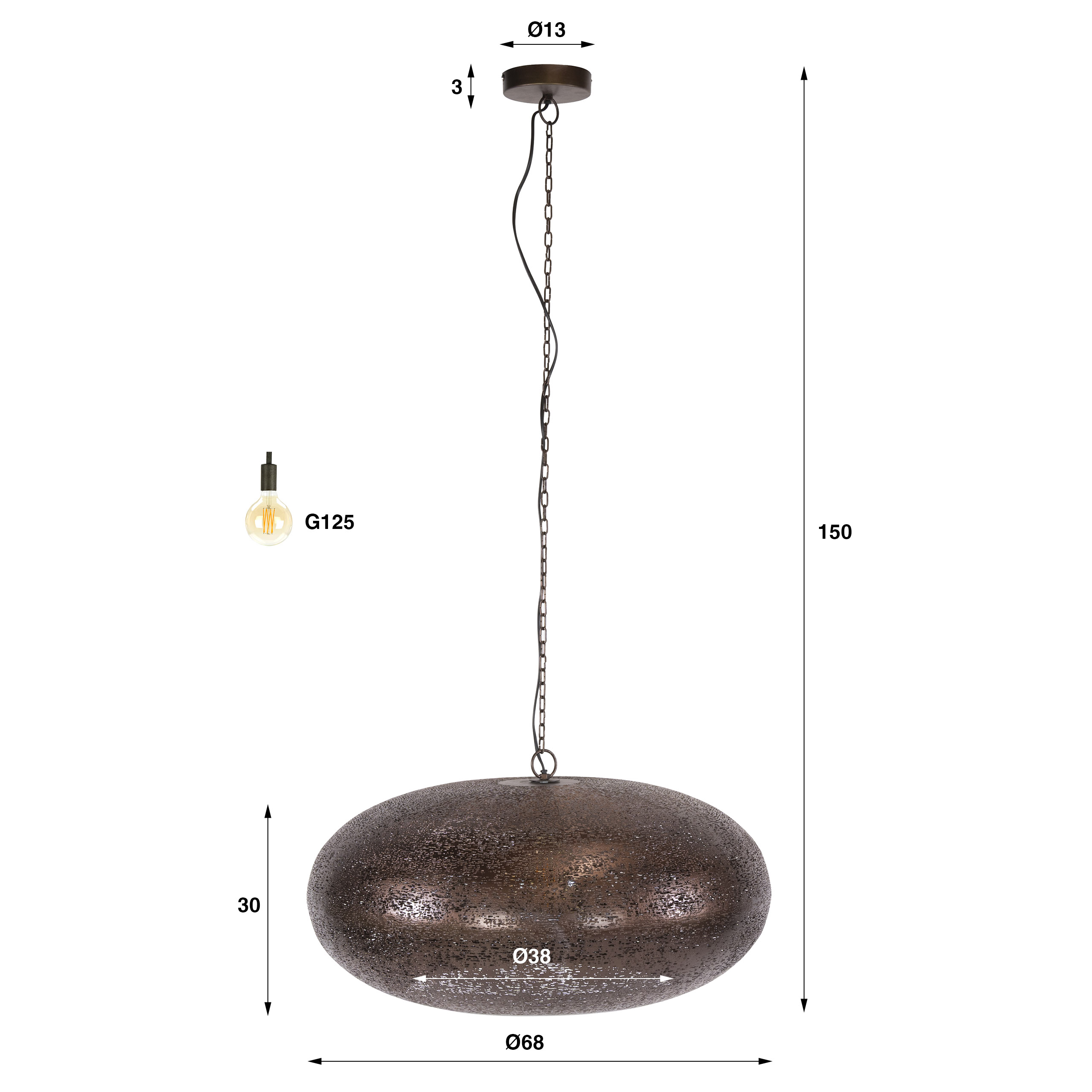 Pendant Light Cielo 1-light Ø68cm / Antique Copper - Zijlstra