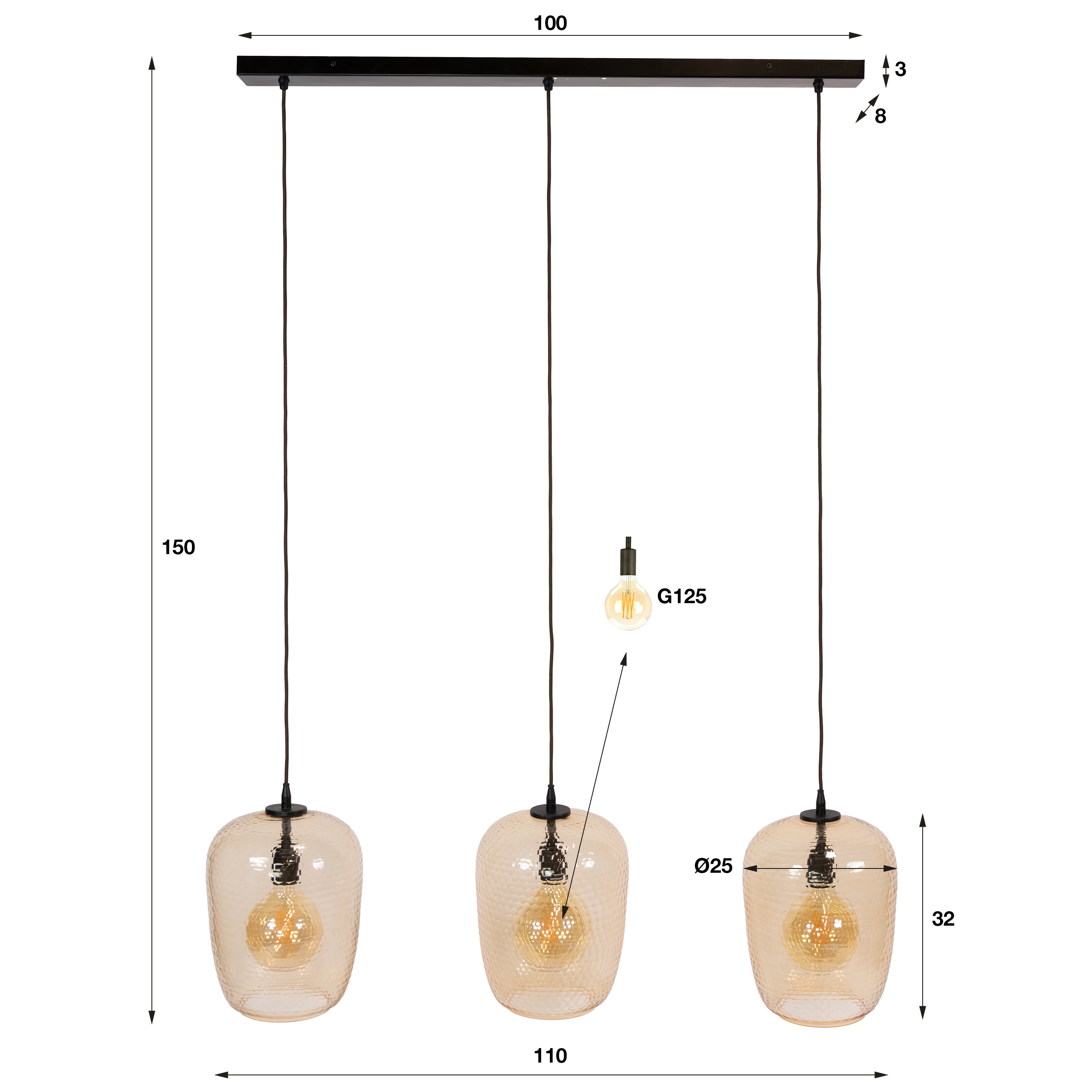 Pendelleuchte Python 3-flammig in Amberglas (Amber Glas) - Emmo Design