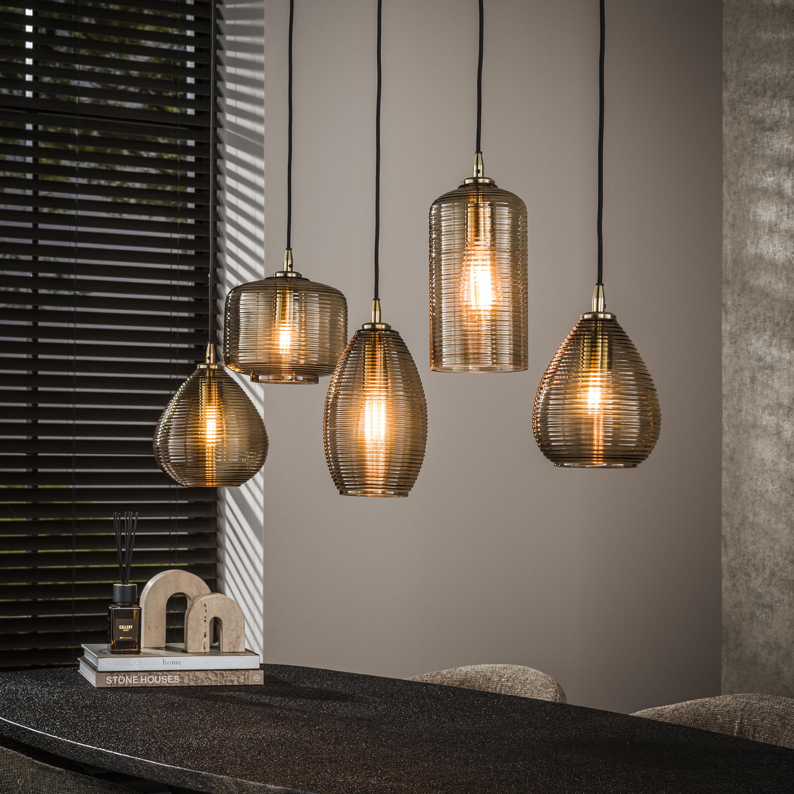 Hanglamp Stripe Horizontal 5-lichts / Smoke bruin glas - Zijlstra