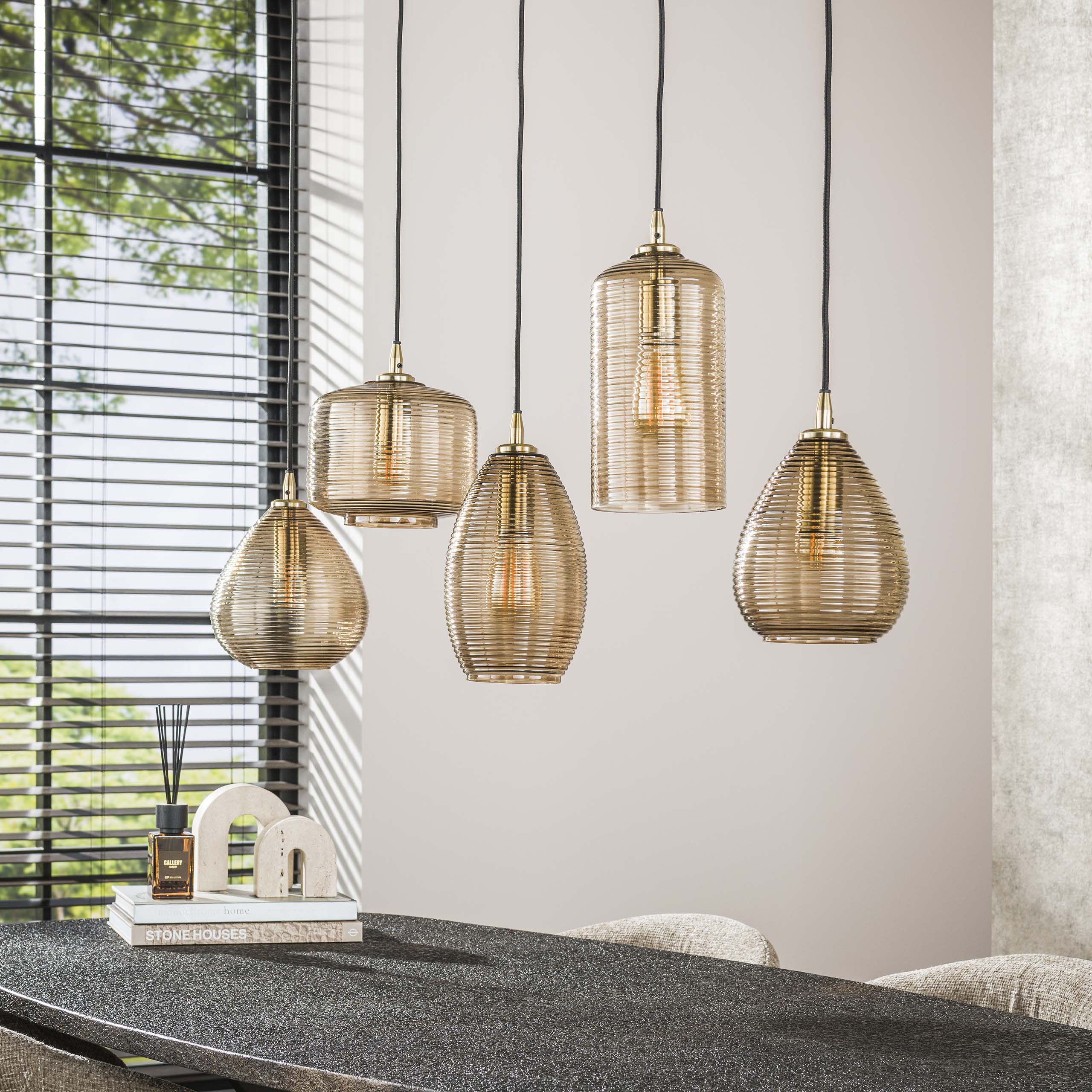 Hanglamp Stripe Horizontal 5-lichts / Smoke bruin glas - Zijlstra