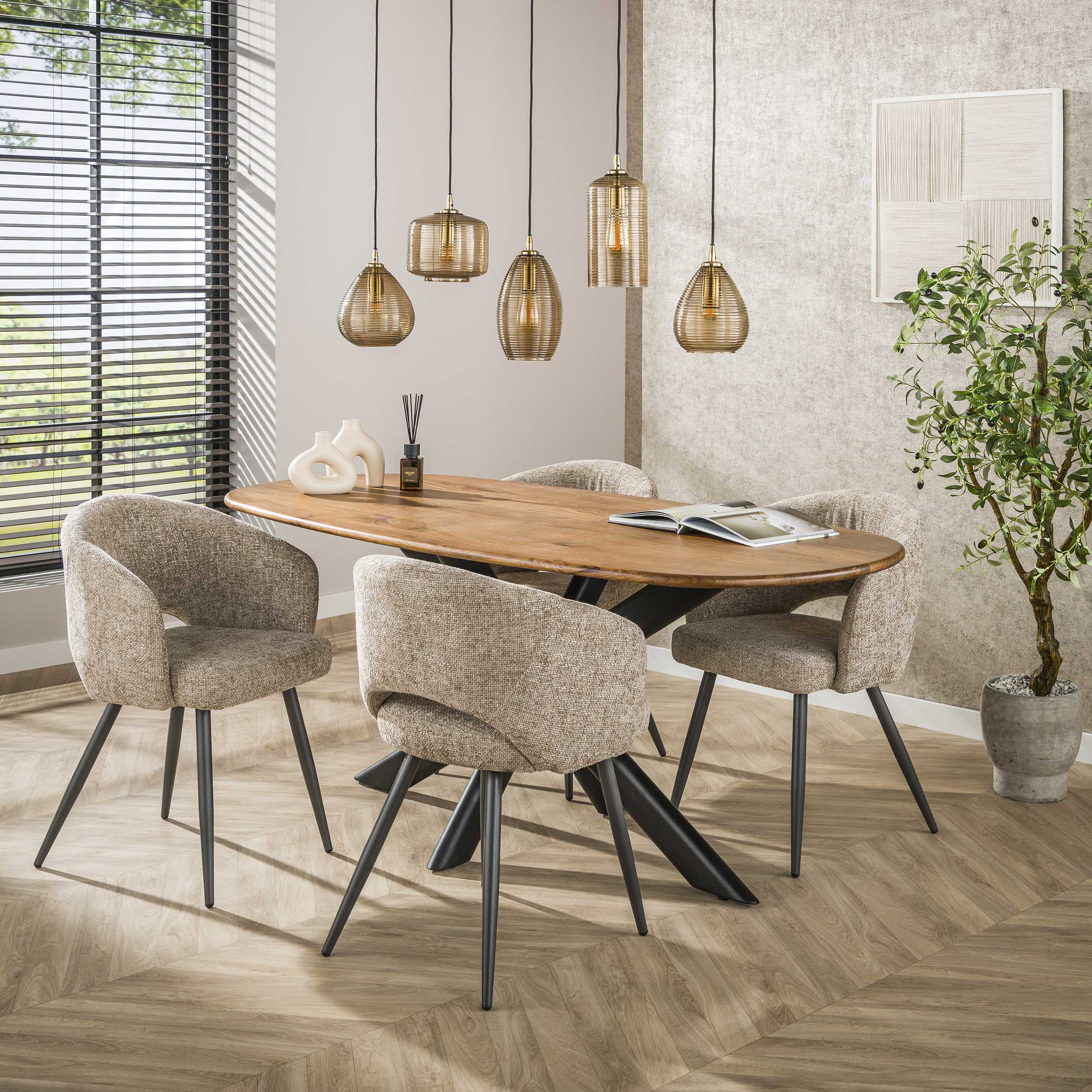 Hanglamp Stripe Horizontal 5-lichts / Smoke bruin glas - Zijlstra