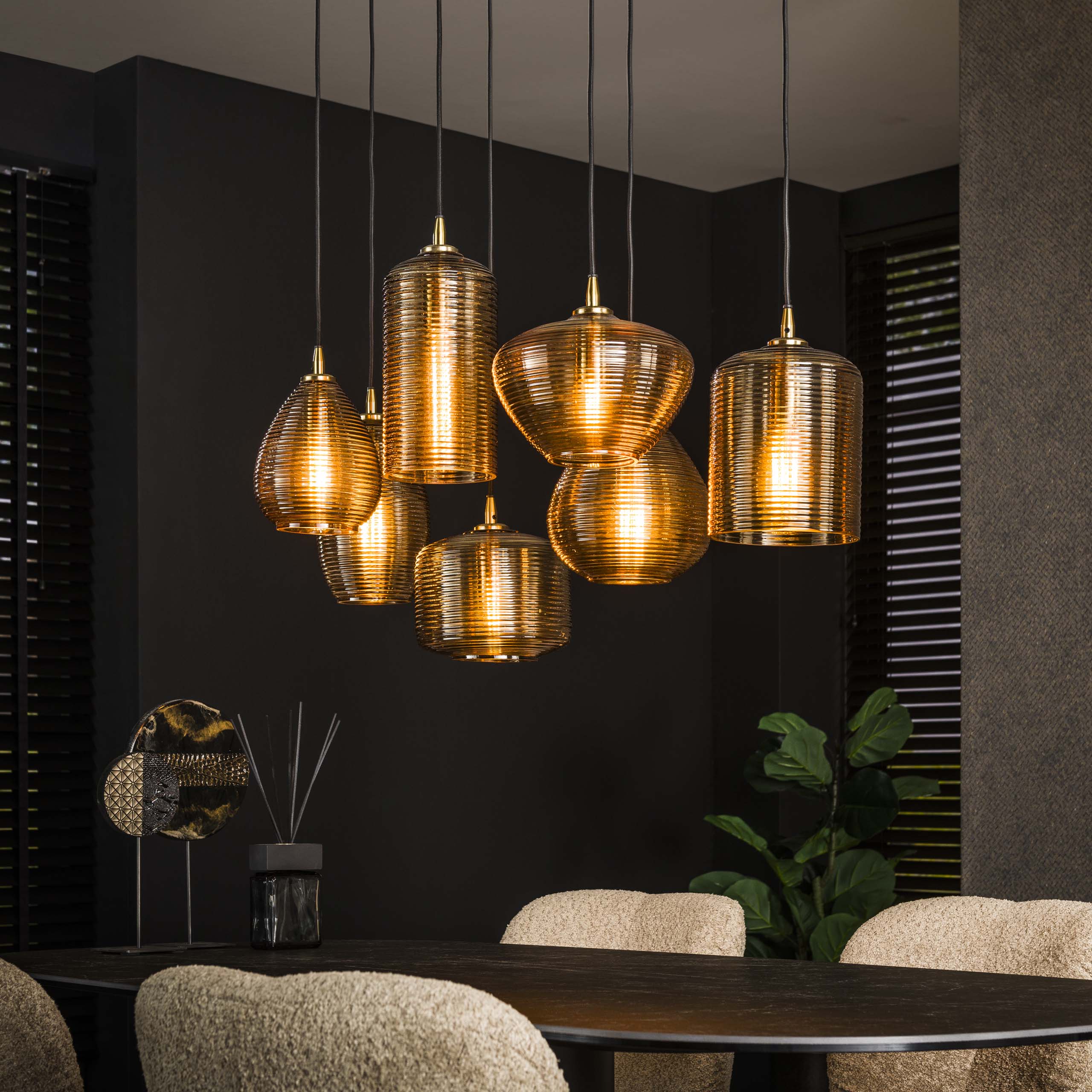 Hanglamp Stripe Horizontal 4+3-lichts / Amber glas - Zijlstra