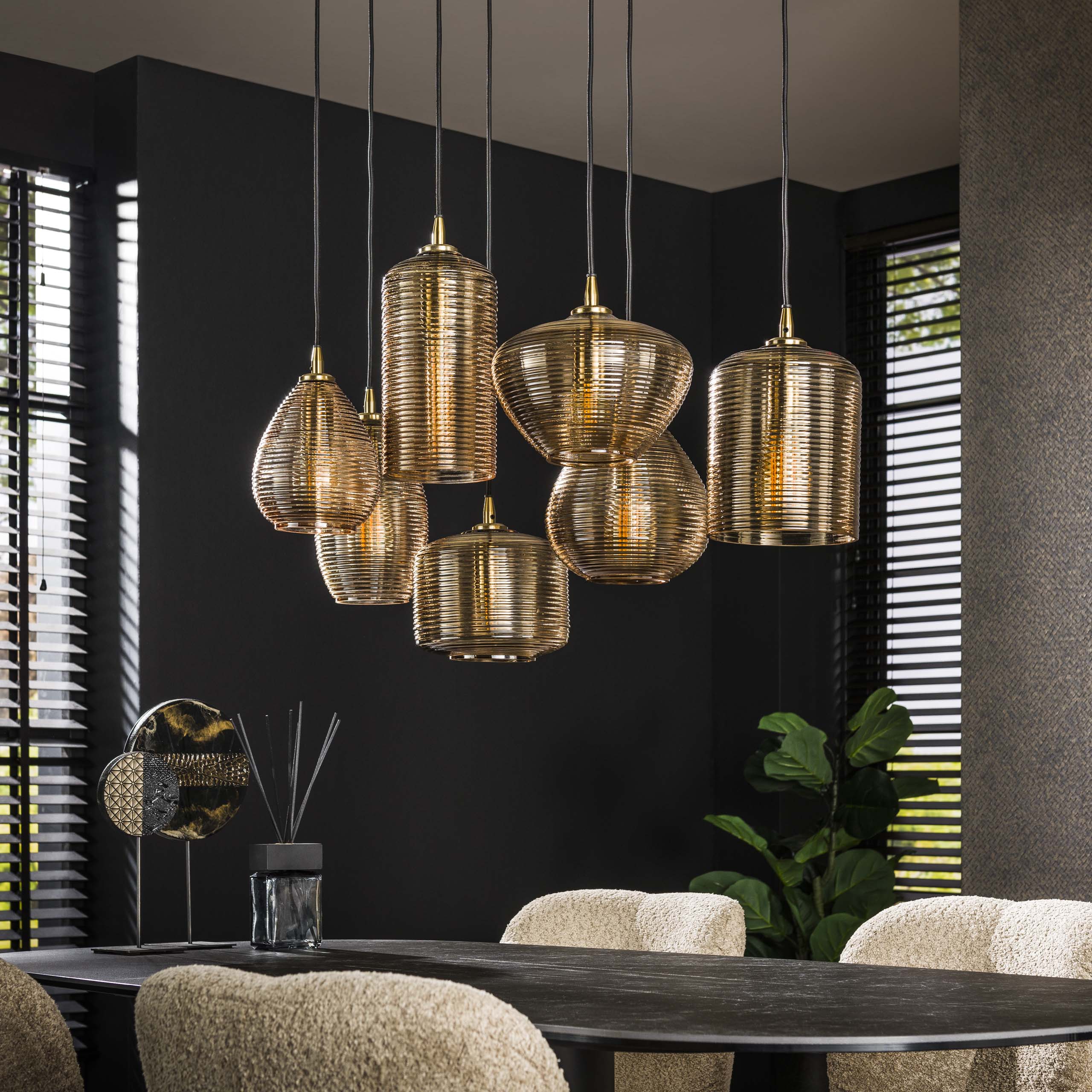 Hanglamp Stripe Horizontal 4+3-lichts / Amber glas - Zijlstra