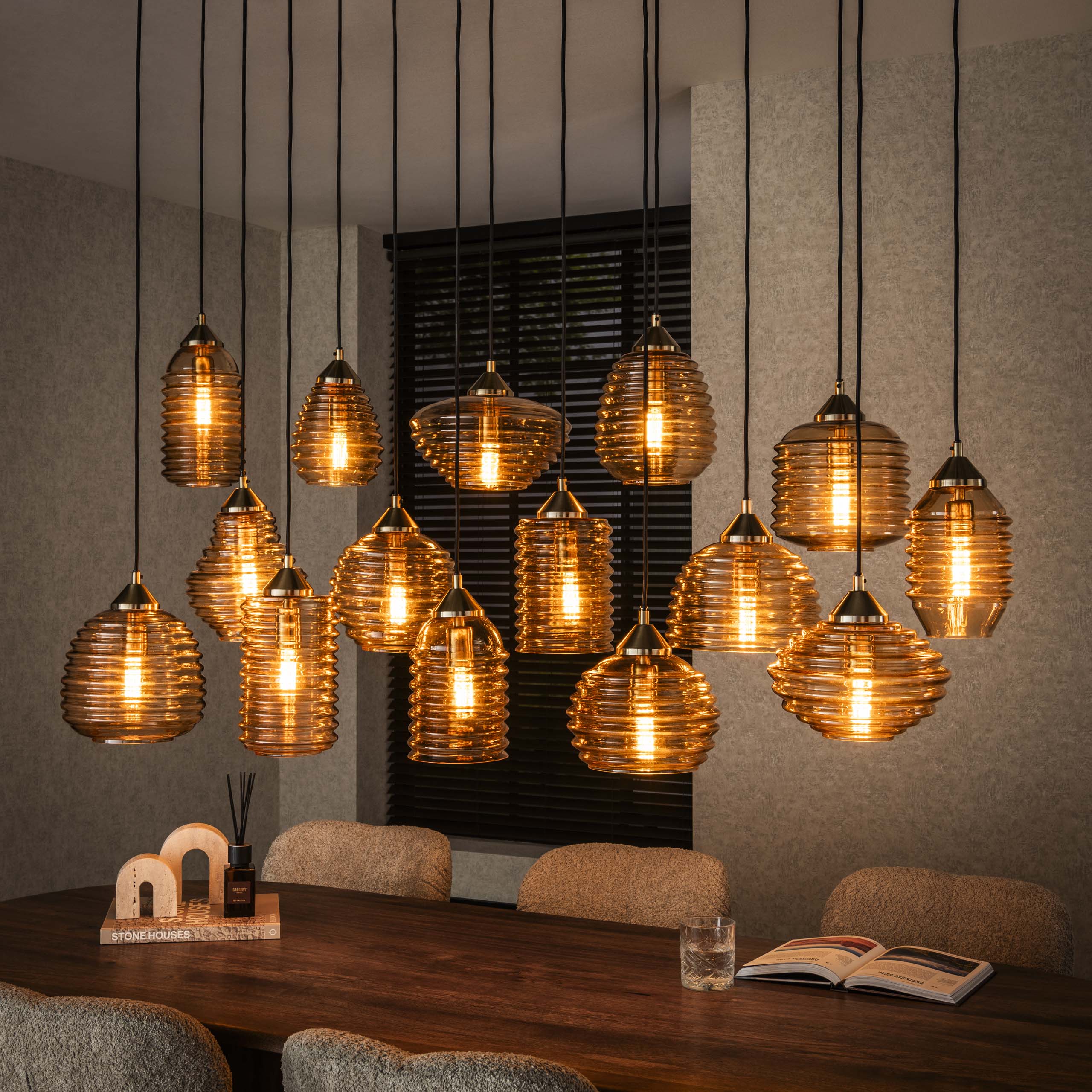 Hanglamp Rib Glass 5+5+5-lichts / Amber glas - Zijlstra