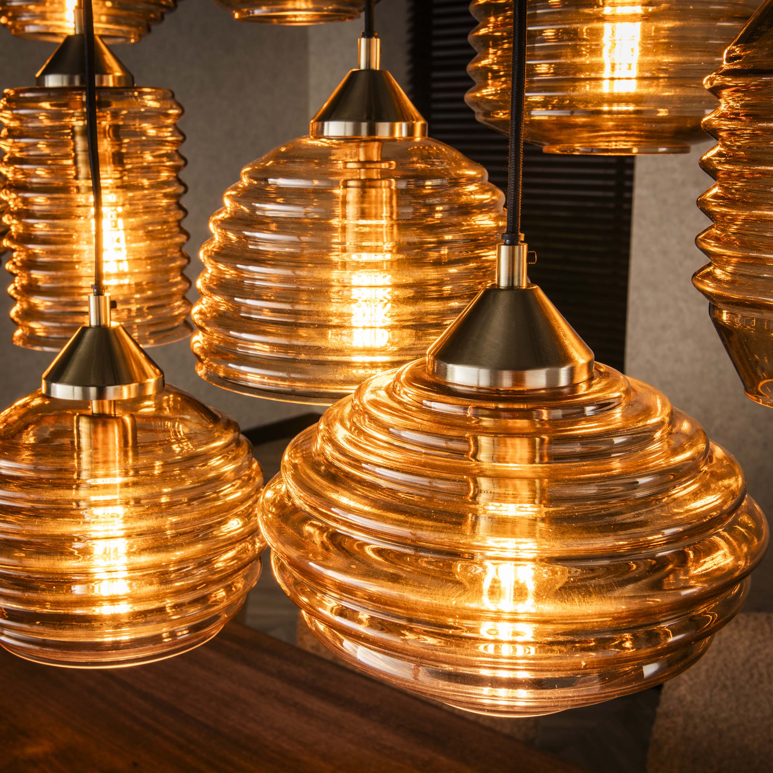 Hanglamp Rib Glass 5+5+5-lichts / Amber glas - Zijlstra