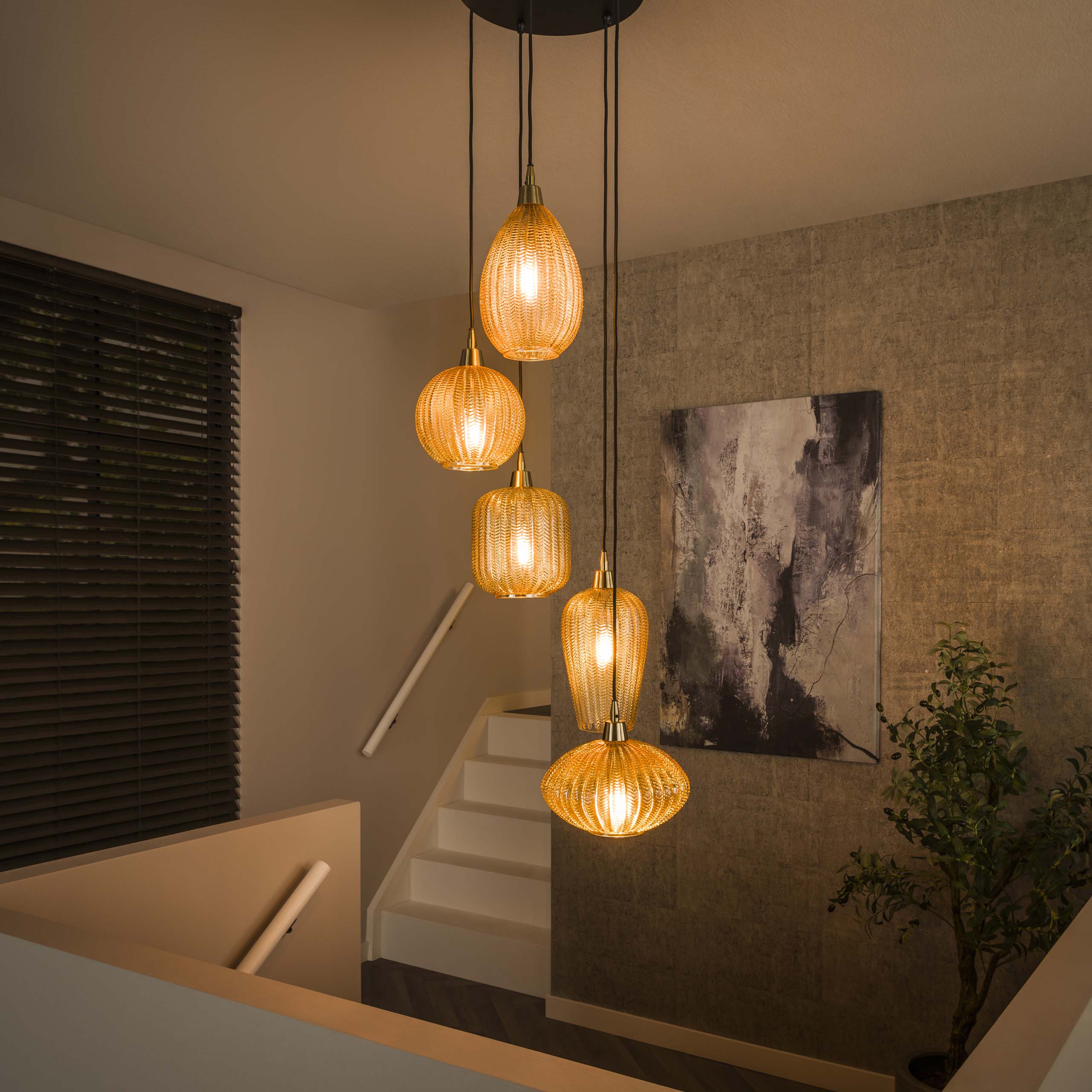 Hanglamp V-Shape getrapt 5-lichts / Amber glas - Zijlstra
