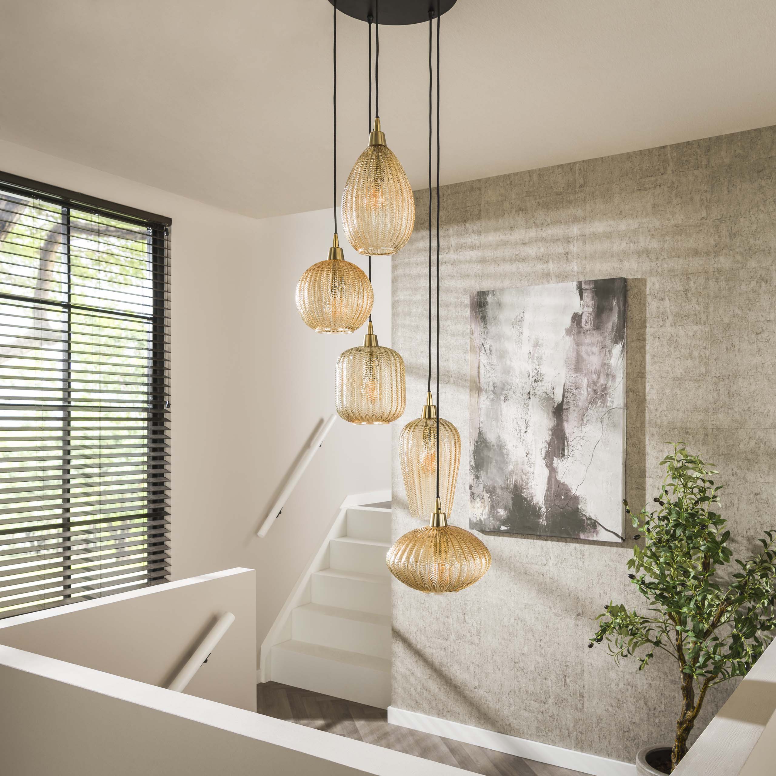 Hanglamp V-Shape getrapt 5-lichts / Amber glas - Zijlstra