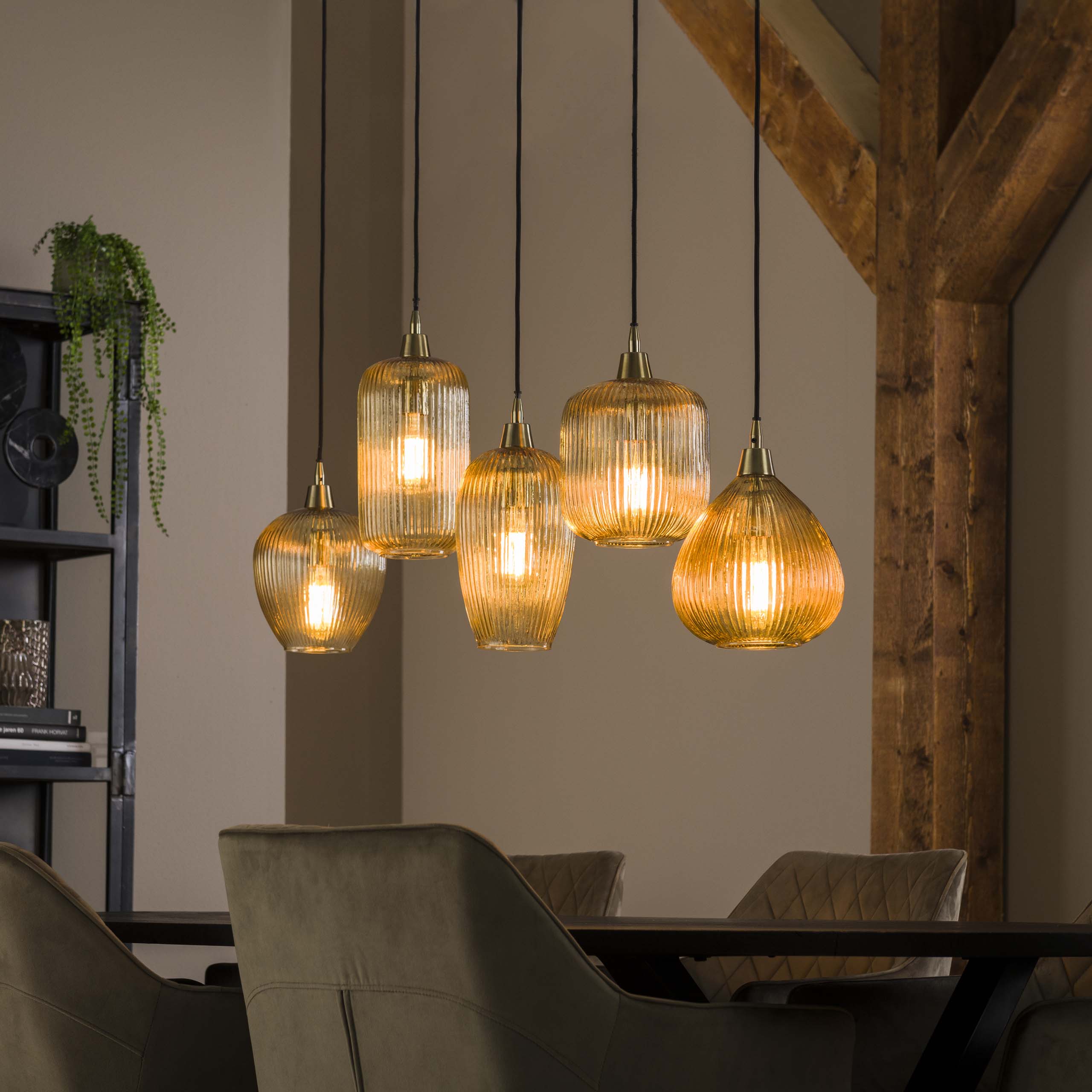 Hanglamp Stripe 5-lichts / Amber glas - Zijlstra